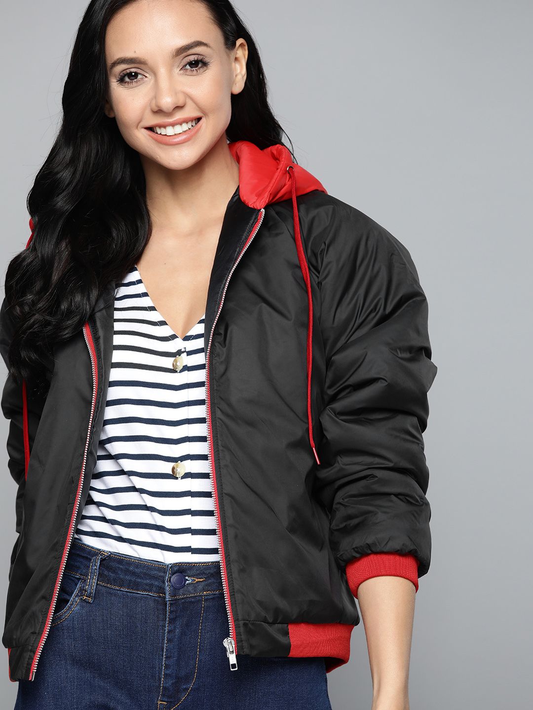 Mast & Harbour Women Black  Solid Padded Jacket Price in India
