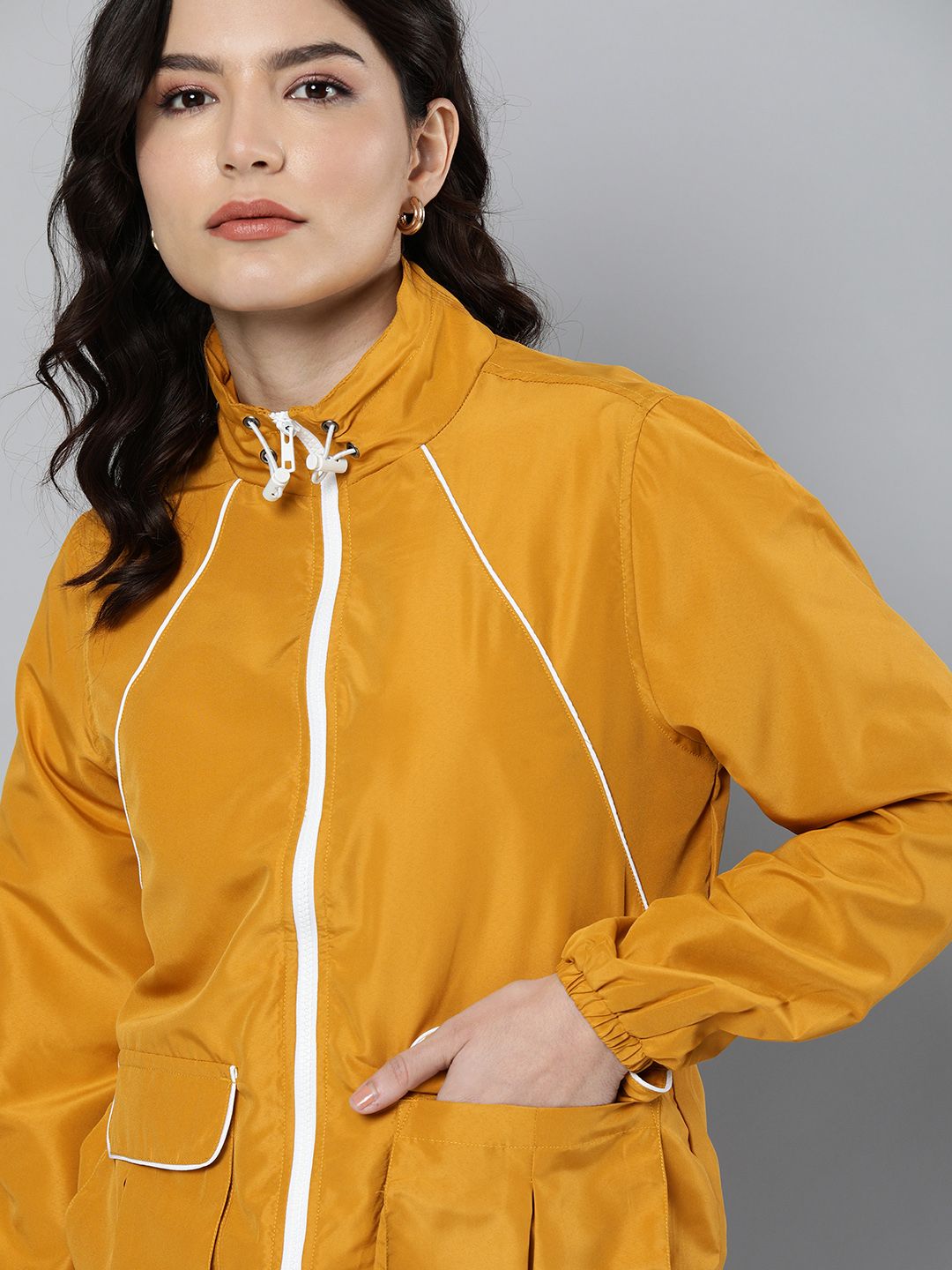 Mast & Harbour Women Mustard Solid Full Sleeved Sweatshirt Price in India