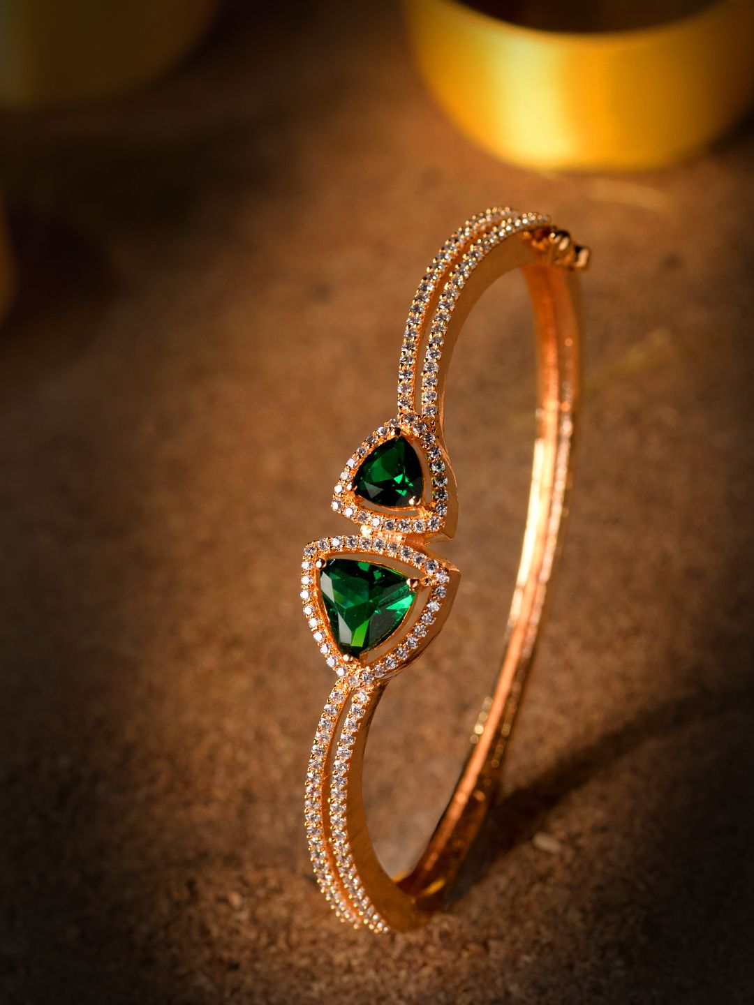 Saraf RS Jewellery Gold-Toned & Green AD Studded Handcrafted Bangle-Style Bracelet Price in India