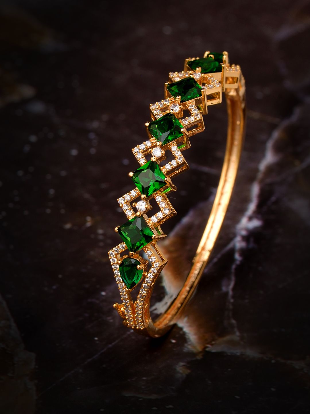 Saraf RS Jewellery Gold-Plated & Green Handcrafted Bangle-Style Bracelet Price in India