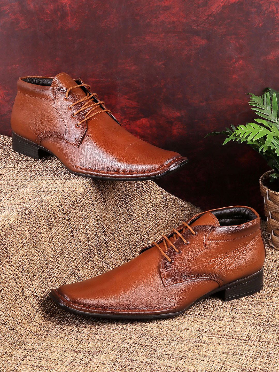 Metro Metro Men Tan Brown Textured Formal Leather Derbys