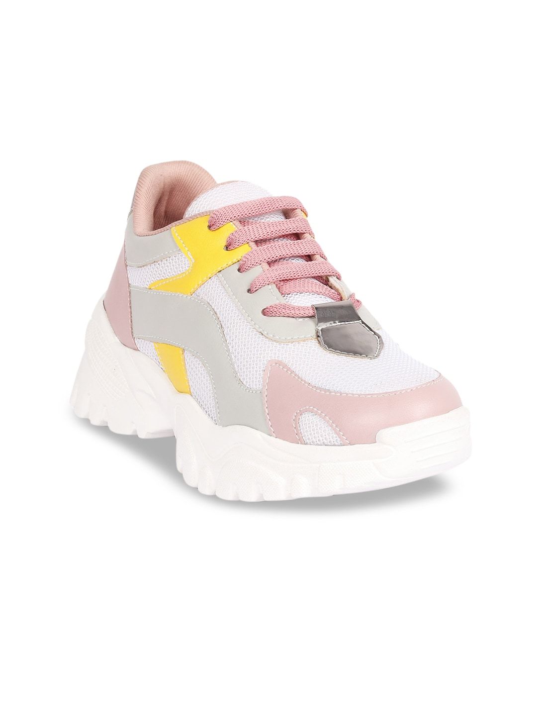 ZAPATOZ Women & Grey White Colourblocked PU Sneakers Price in India