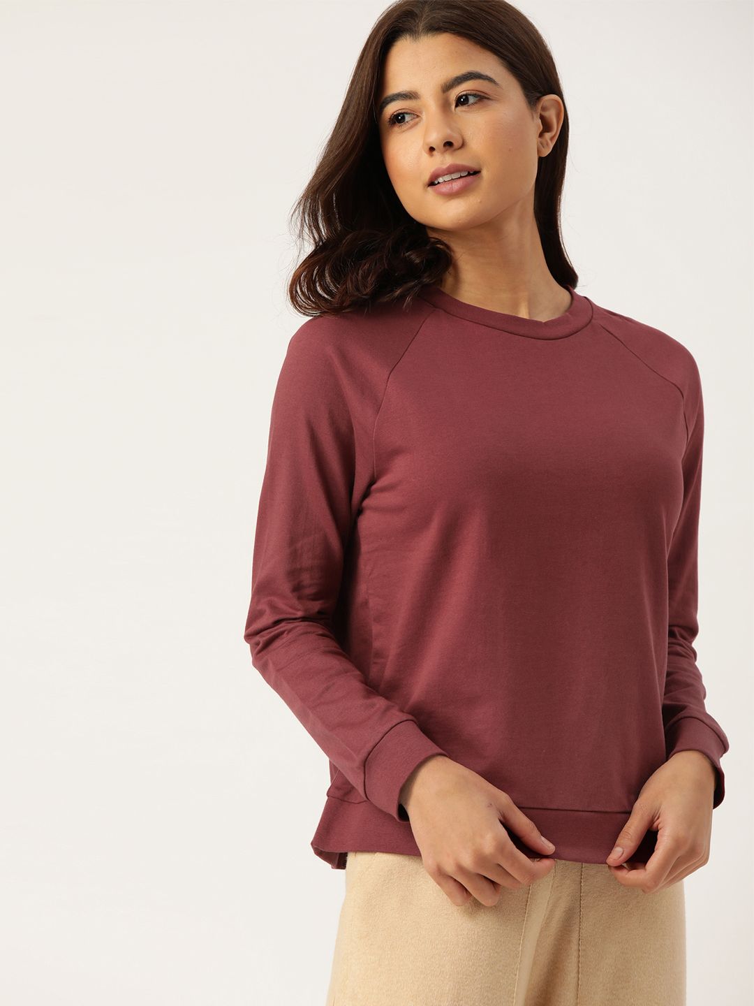 ETC Women Maroon Pure Cotton Solid Lounge T-shirt Price in India