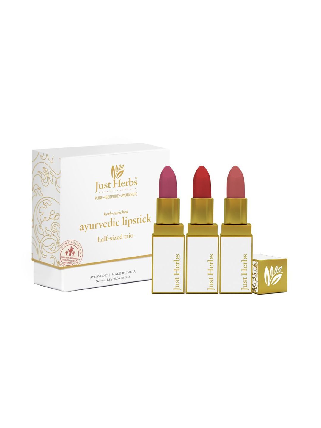 Just Herbs Women Set of 3 Ayurvedic Lipstick Kit - Peachy Pink, Burnt Red & Peachy Coral Price in India