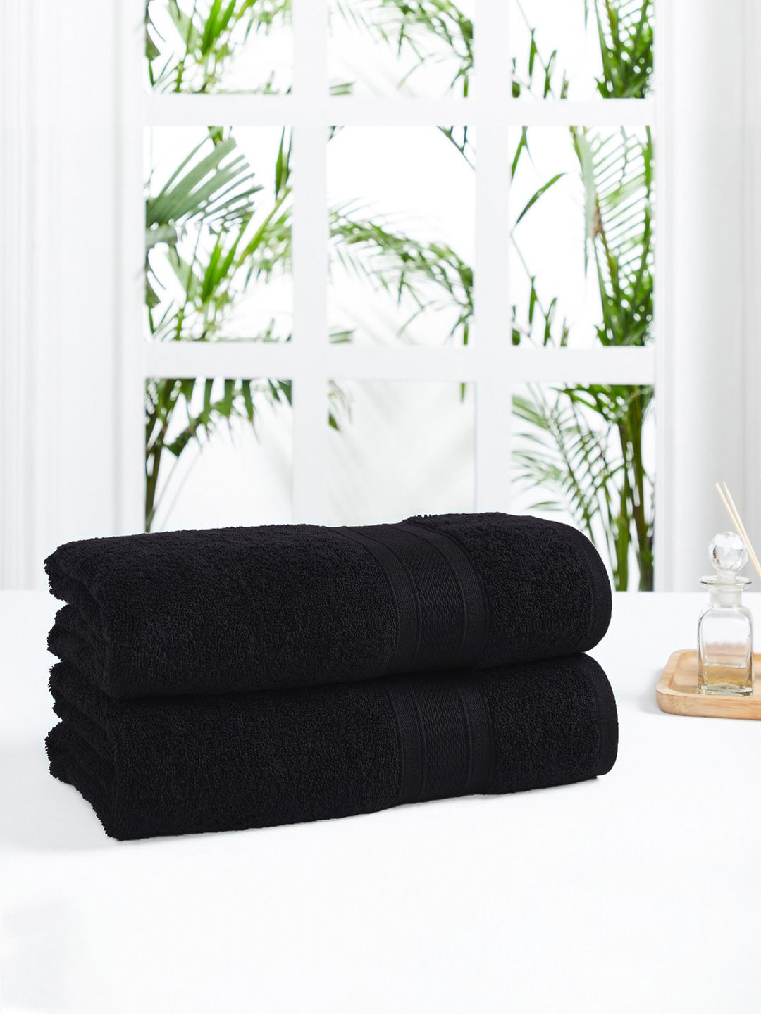 Trident Black Set Of 2 500 GSM Pure Cotton Bath Towels Price in India