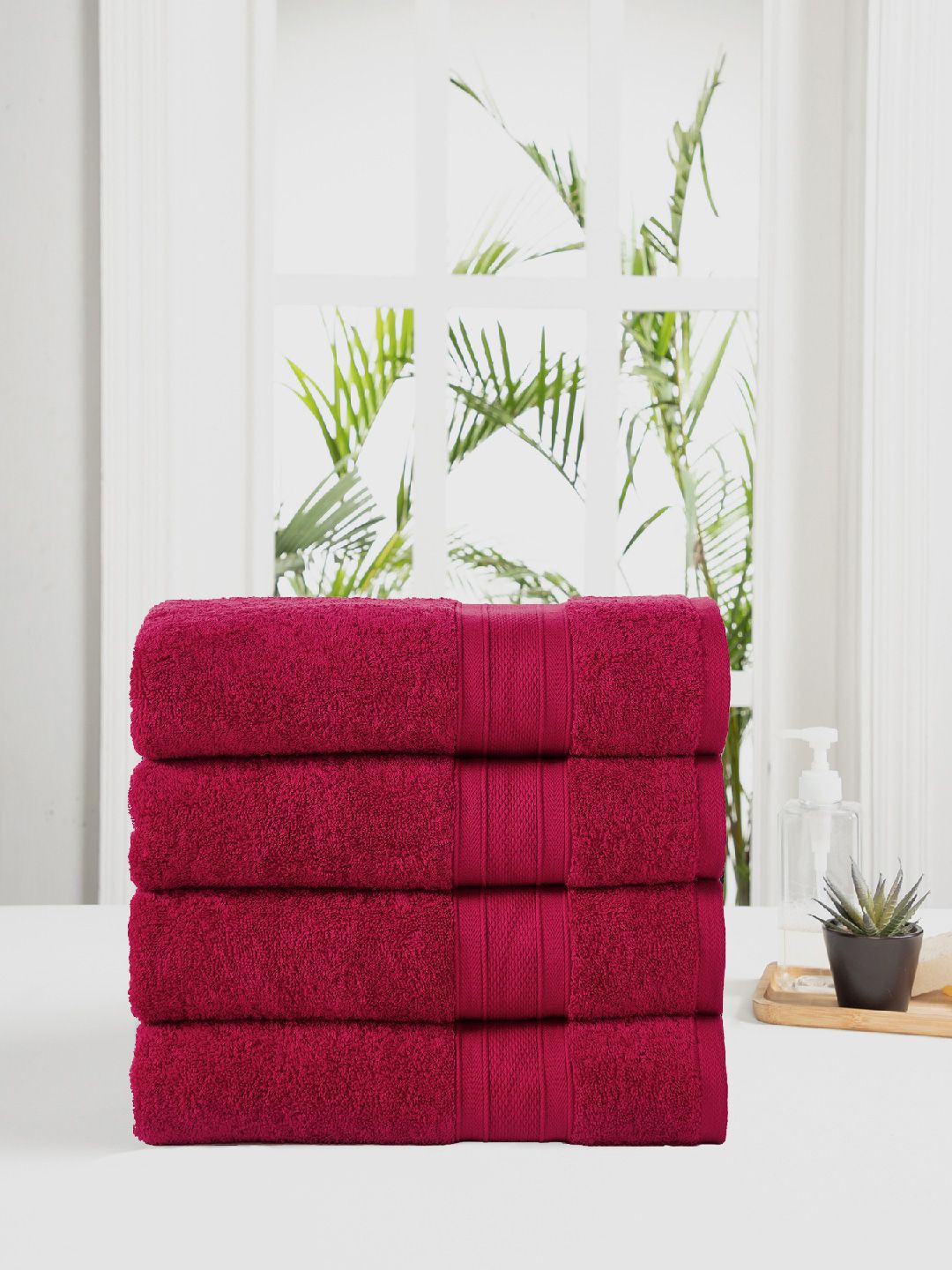Trident 4 Piece Bath Towel Set Red Soft and Plush 100% Cotton 500 GSM Price in India