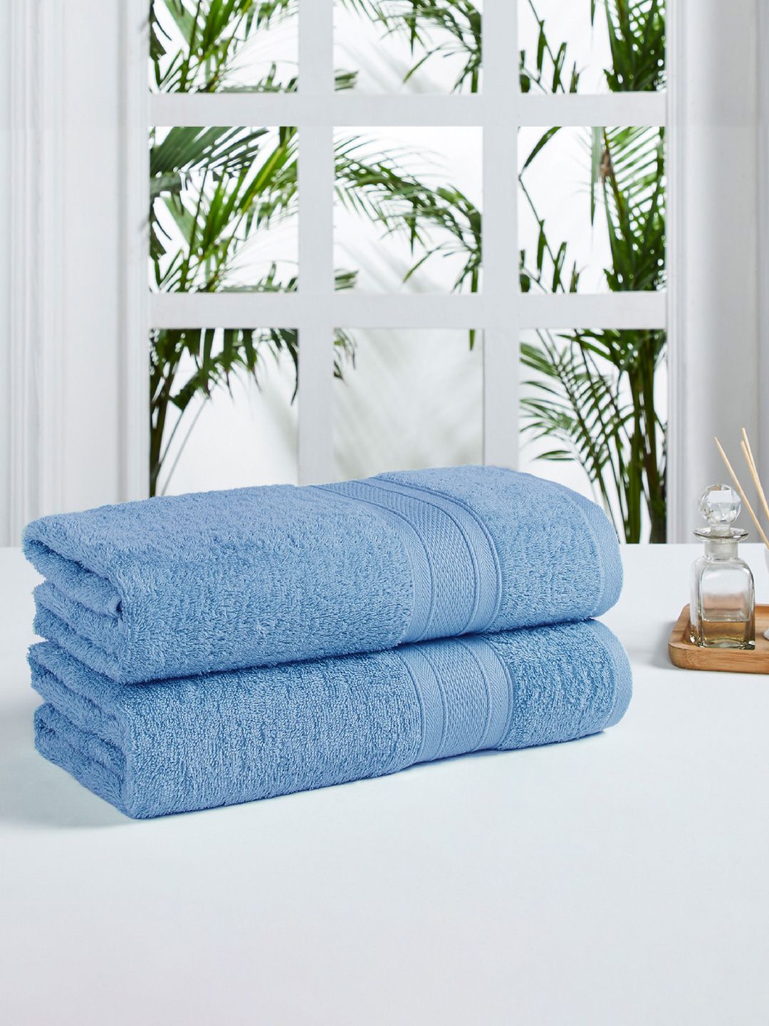 Trident Unisex Set of 2 Turquoise Blue 500GSM Cotton Towel Price in India