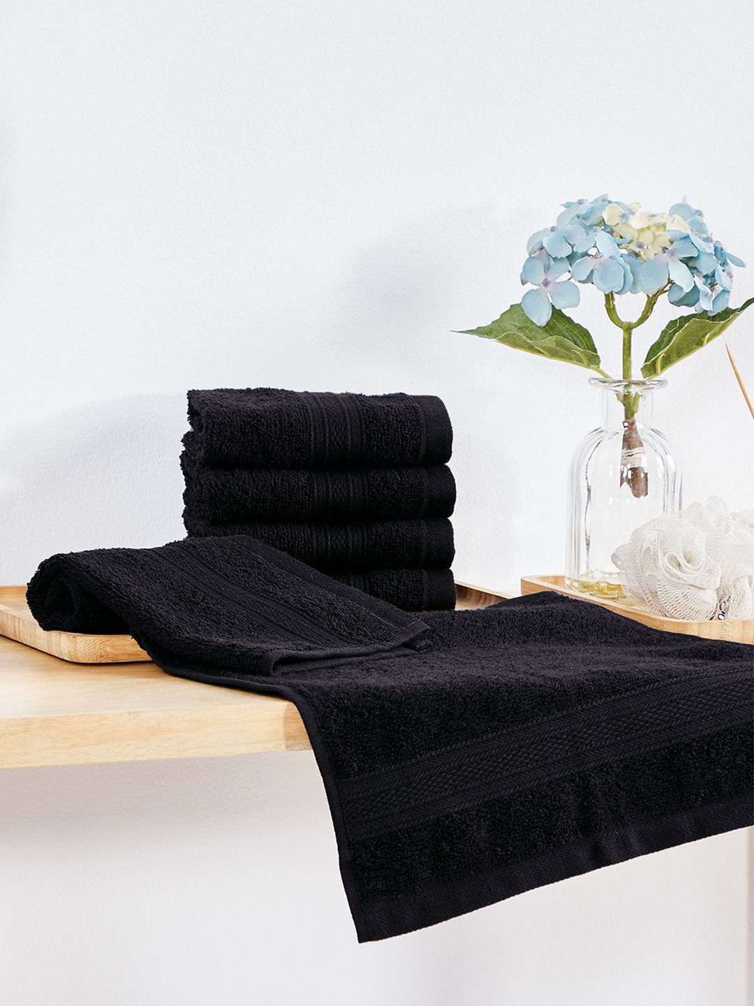 Trident Unisex Set of 6 Black 500GSM Cotton Towel Price in India