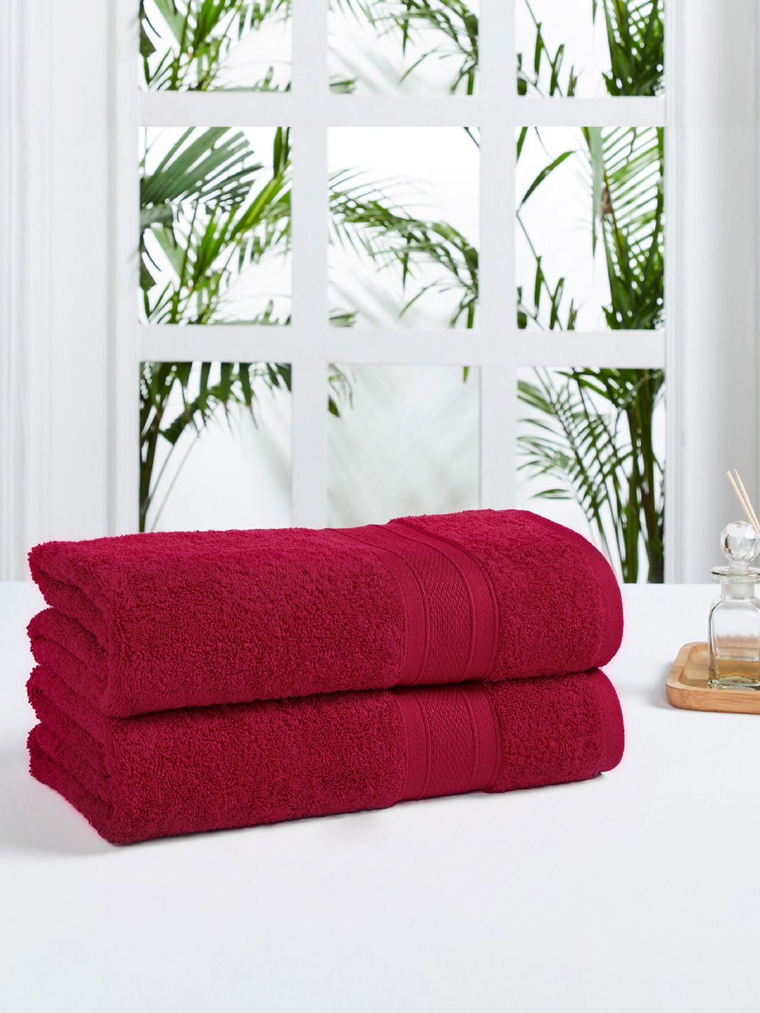 Trident 2 Piece Bath Towel Red Soft and Plush 100% Cotton 500 GSM Price in India