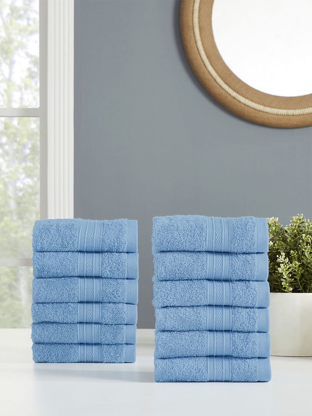 Trident Blue Set Of 12 500 GSM Solid Face Towels Price in India