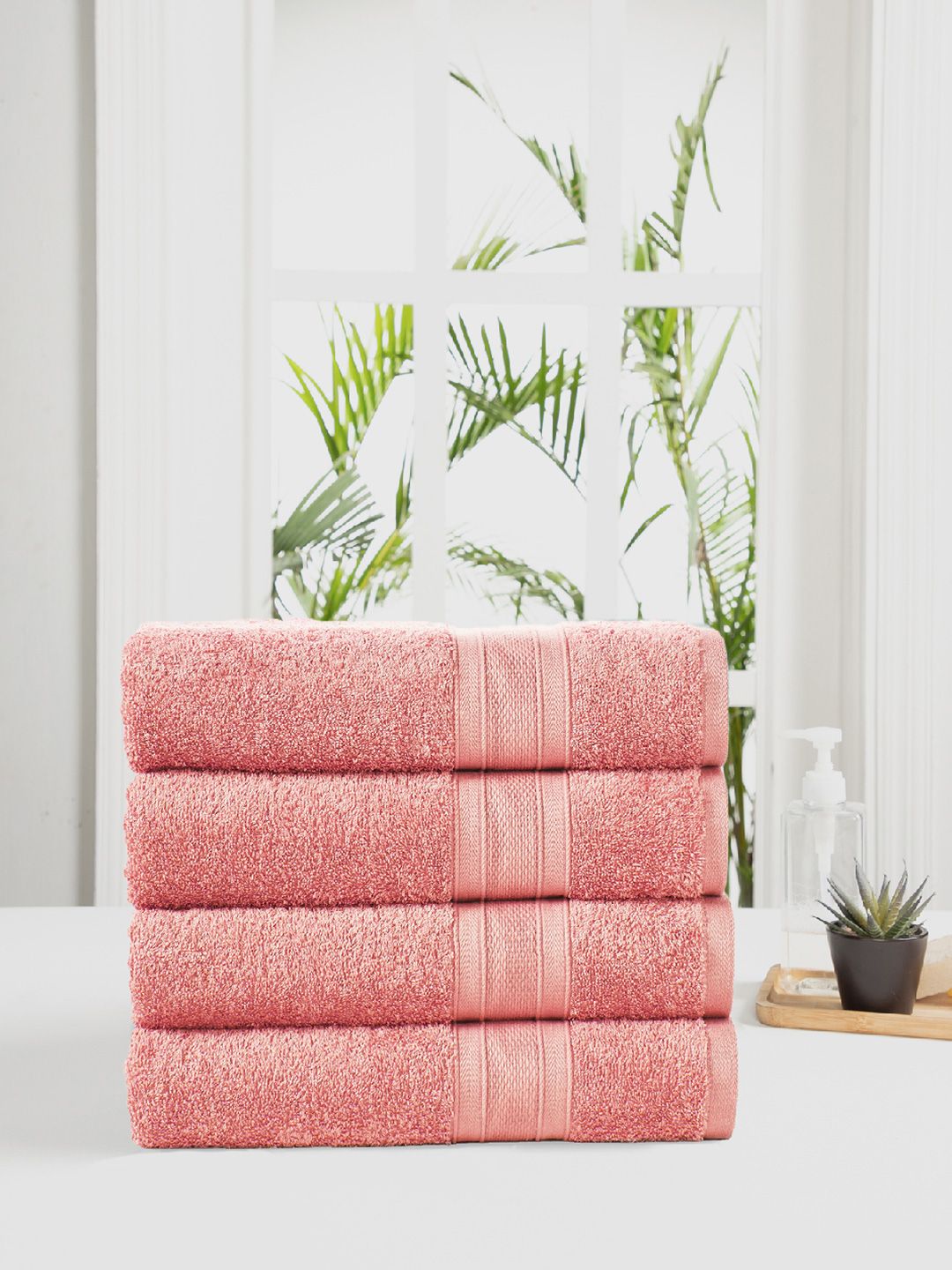 Trident Set of 4 Coral Pink 500 GSM Cotton Bath Towel Price in India