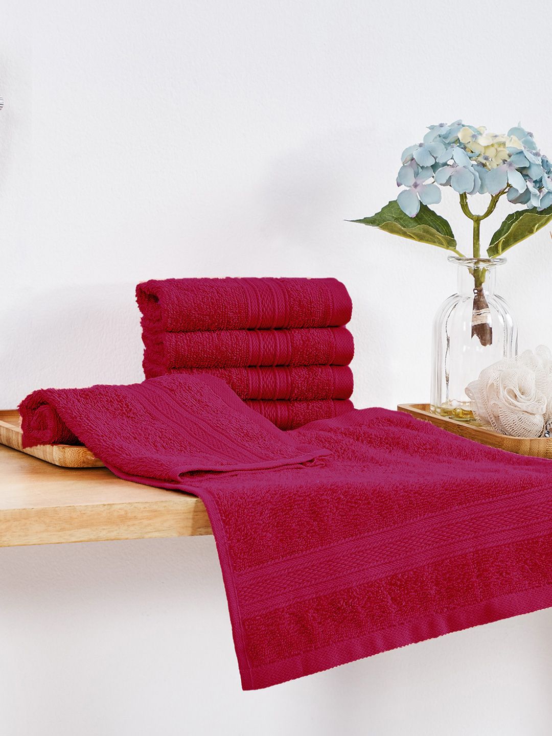Trident Set of 6 Red 500 GSM Pure Cotton Face Towels Price in India