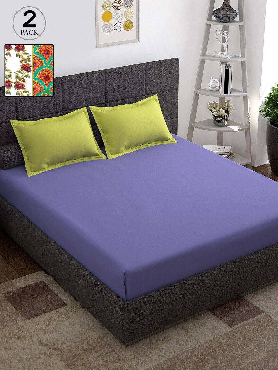 Story@home Purple & White Pack of 2 Queen Bedsheet with 4 Pillow Covers Price in India