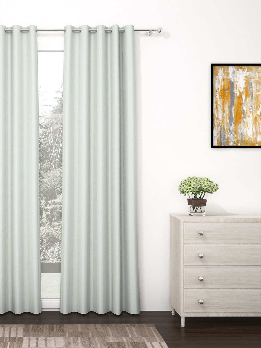 Story@Home Faux Silk Solid Solid 300GSM Grey Room Darkening Blackout Long Door Curtain - Set Of 1 Price in India