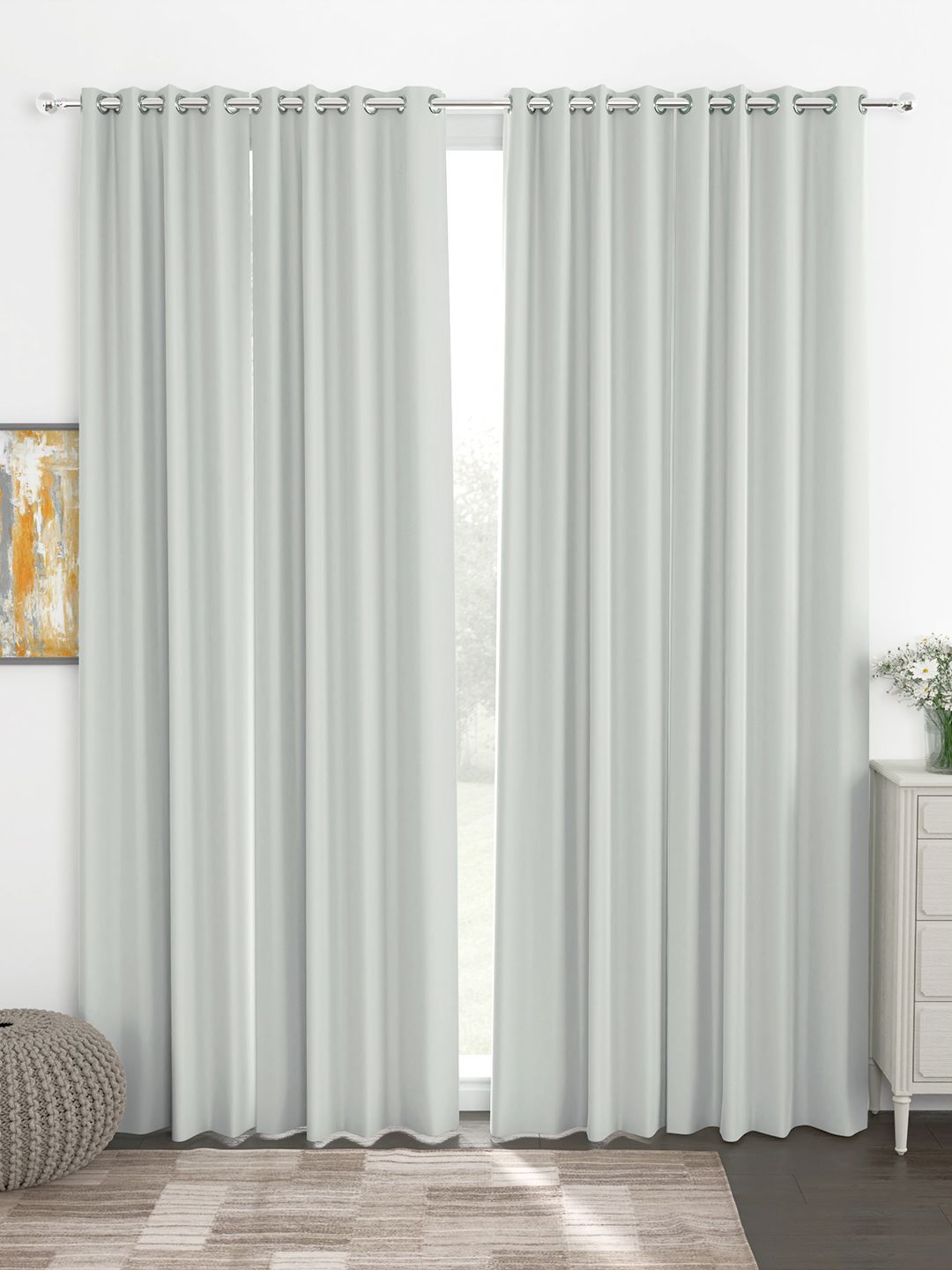 Story@Home Faux Silk Solid Solid 300GSM Grey Room Darkening Blackout Long Door Curtain - Set Of 4 Price in India