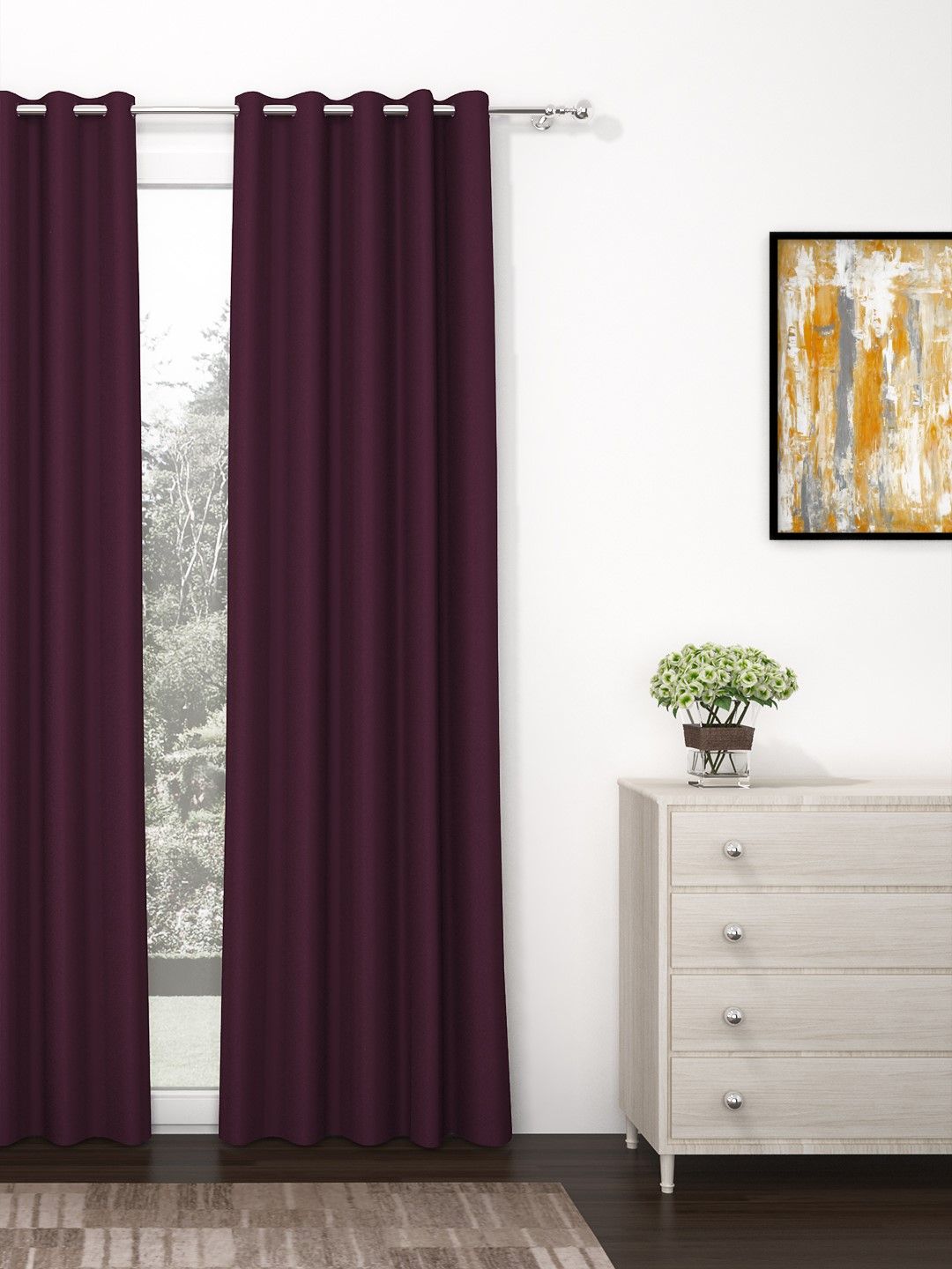 Story@Home Faux Silk Solid Solid 300GSM Purple Room Darkening Blackout Long Door Curtain - Set Of 1 Price in India