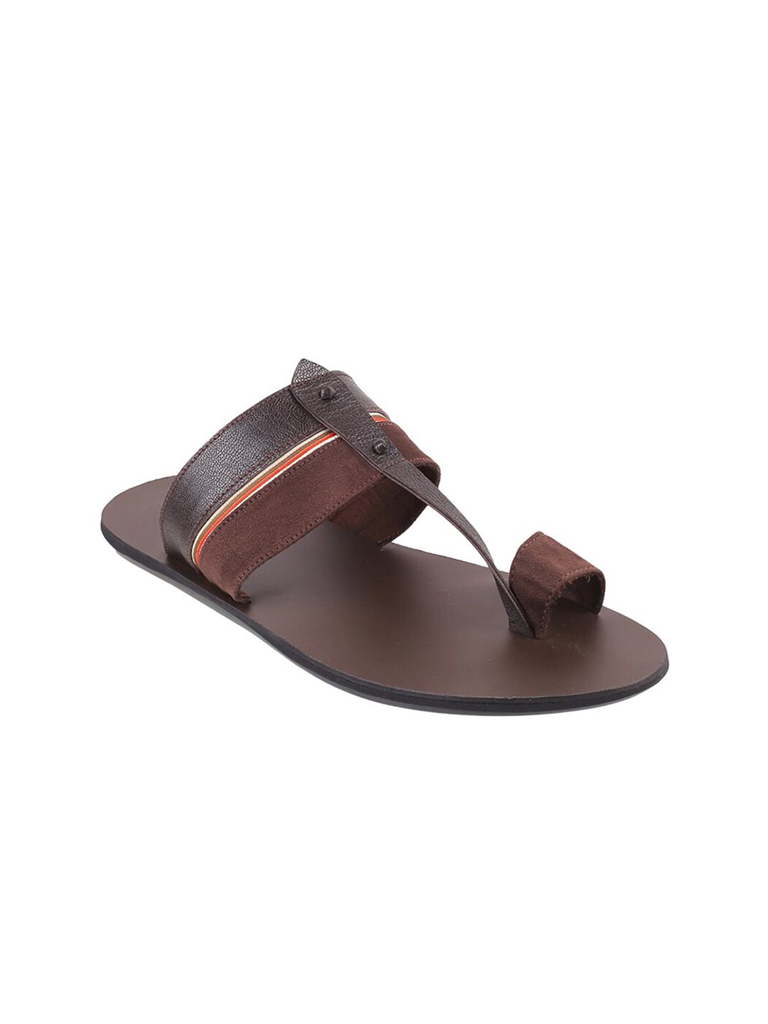 Mochi Men Brown Ethnic Leather Comfort Sandals