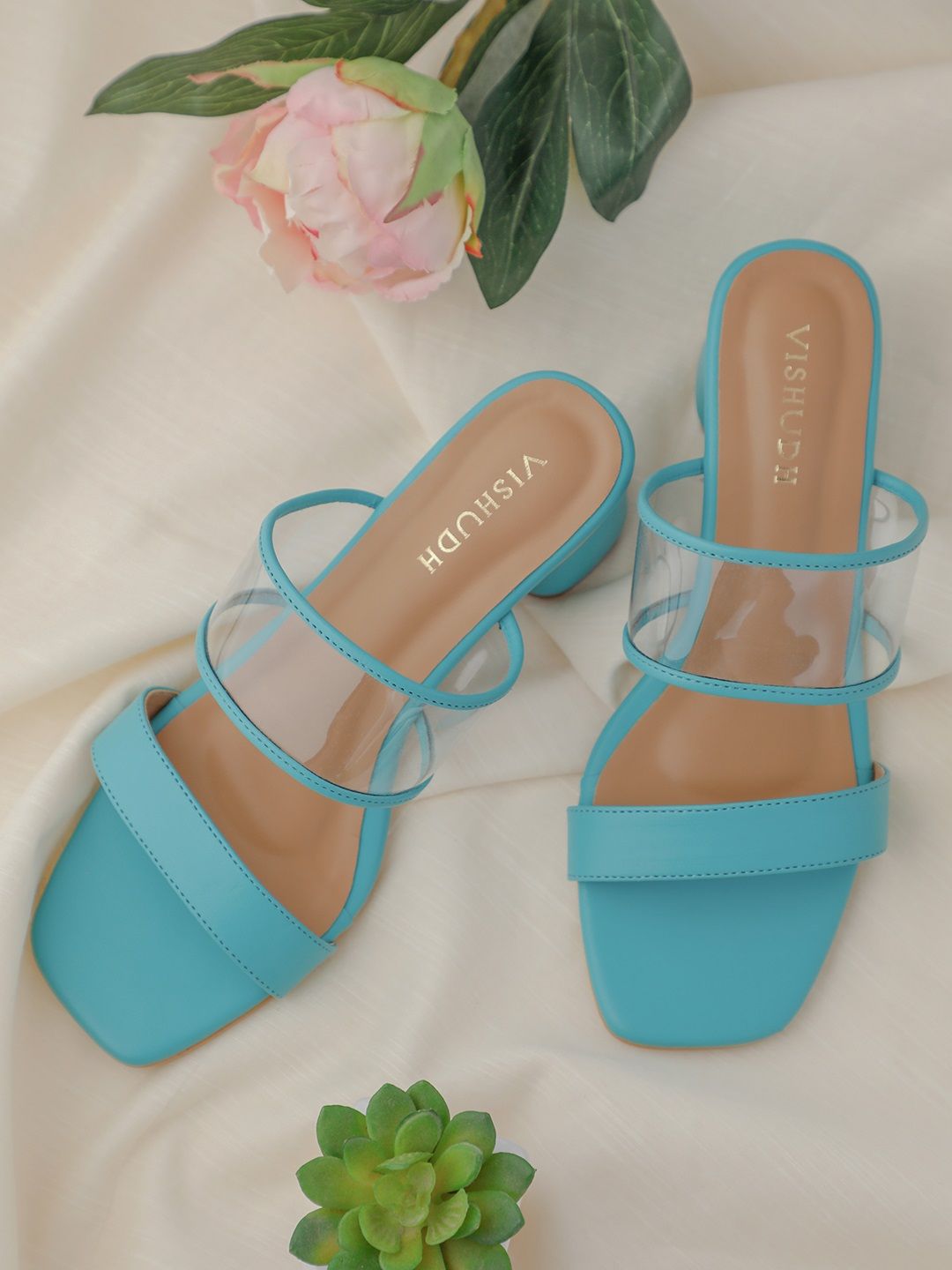 Vishudh Women Teal Blue Solid Block Sandals Price in India
