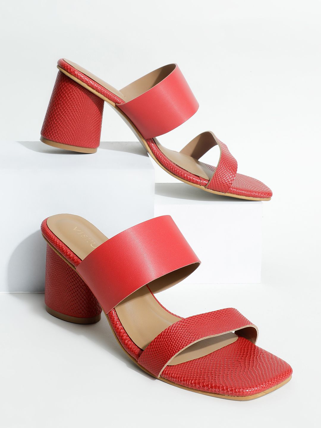 Vishudh Women Red Textured Block Heels Price in India
