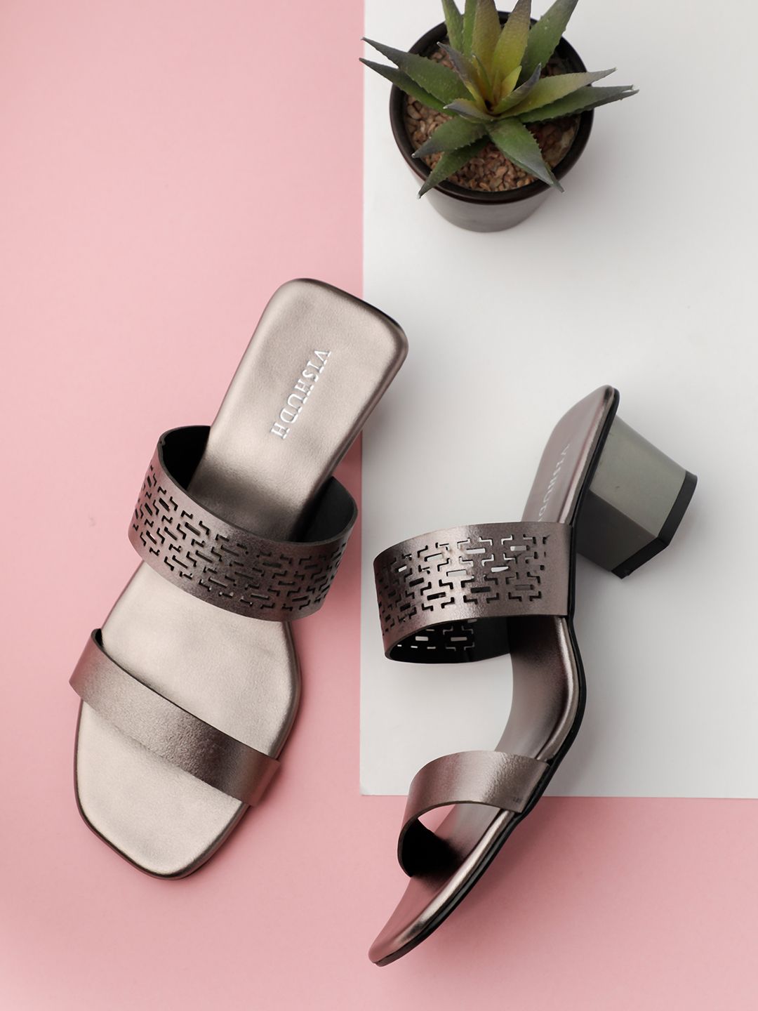 Vishudh Women Grey Solid Sandals Price in India