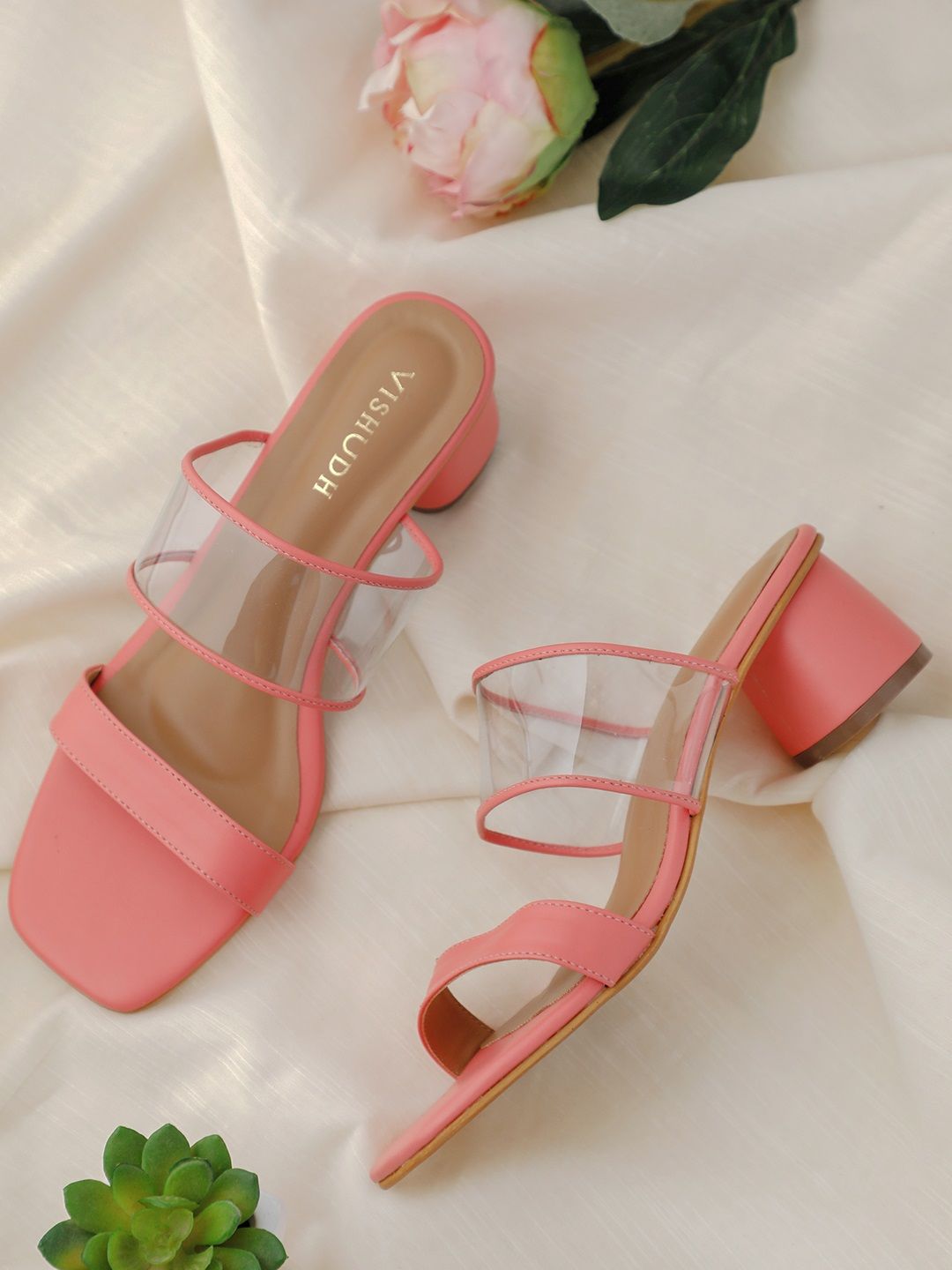 Vishudh Women Pink Solid Block Heels Price in India