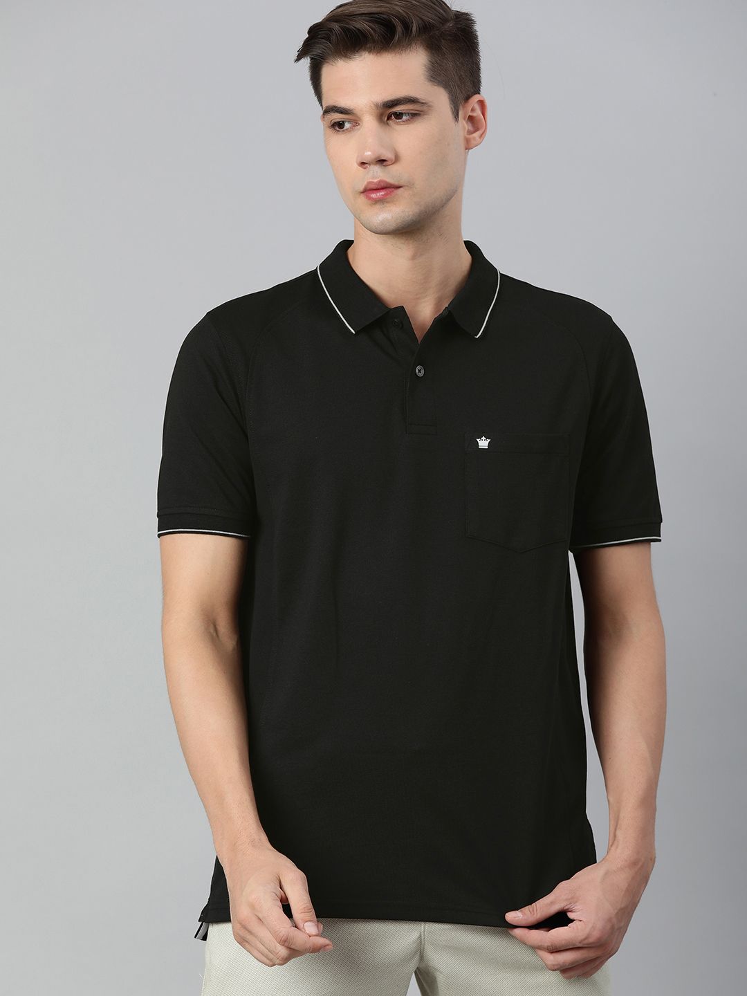 Louis Philippe Men Black Polo Collar T-shirt