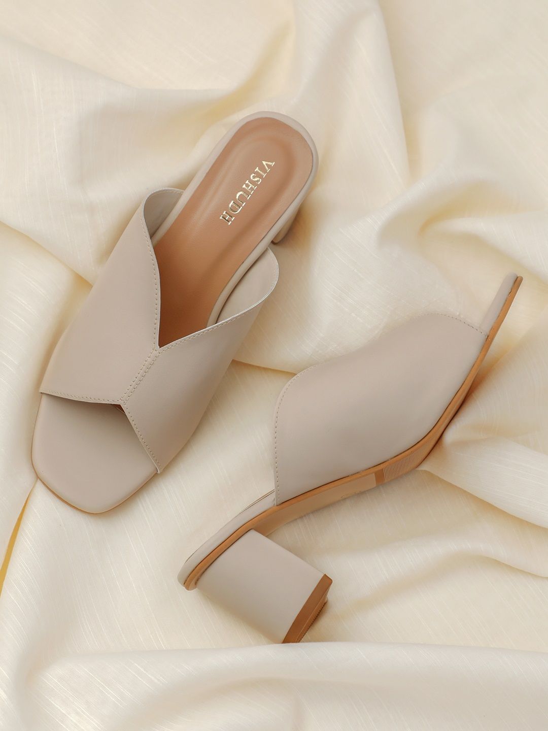 Vishudh Women Beige Solid Block Heels Price in India