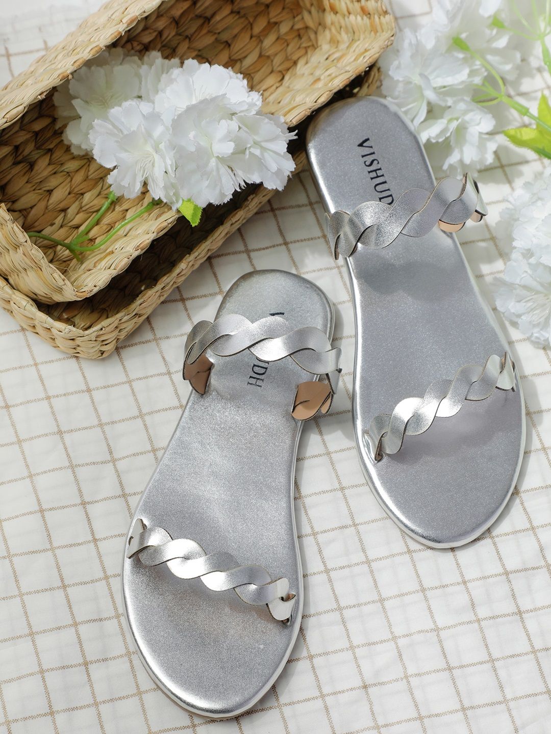Vishudh Women Silver-Toned Open Toe Flats Price in India