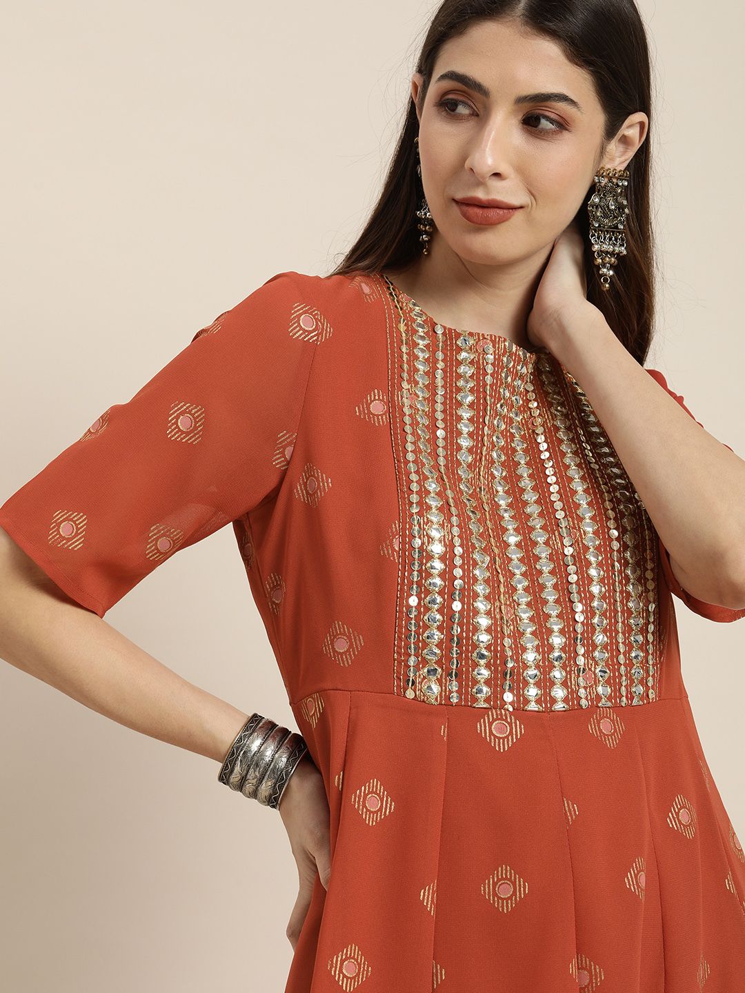all about you Rust Red Ethnic Embellished Maxi Dress