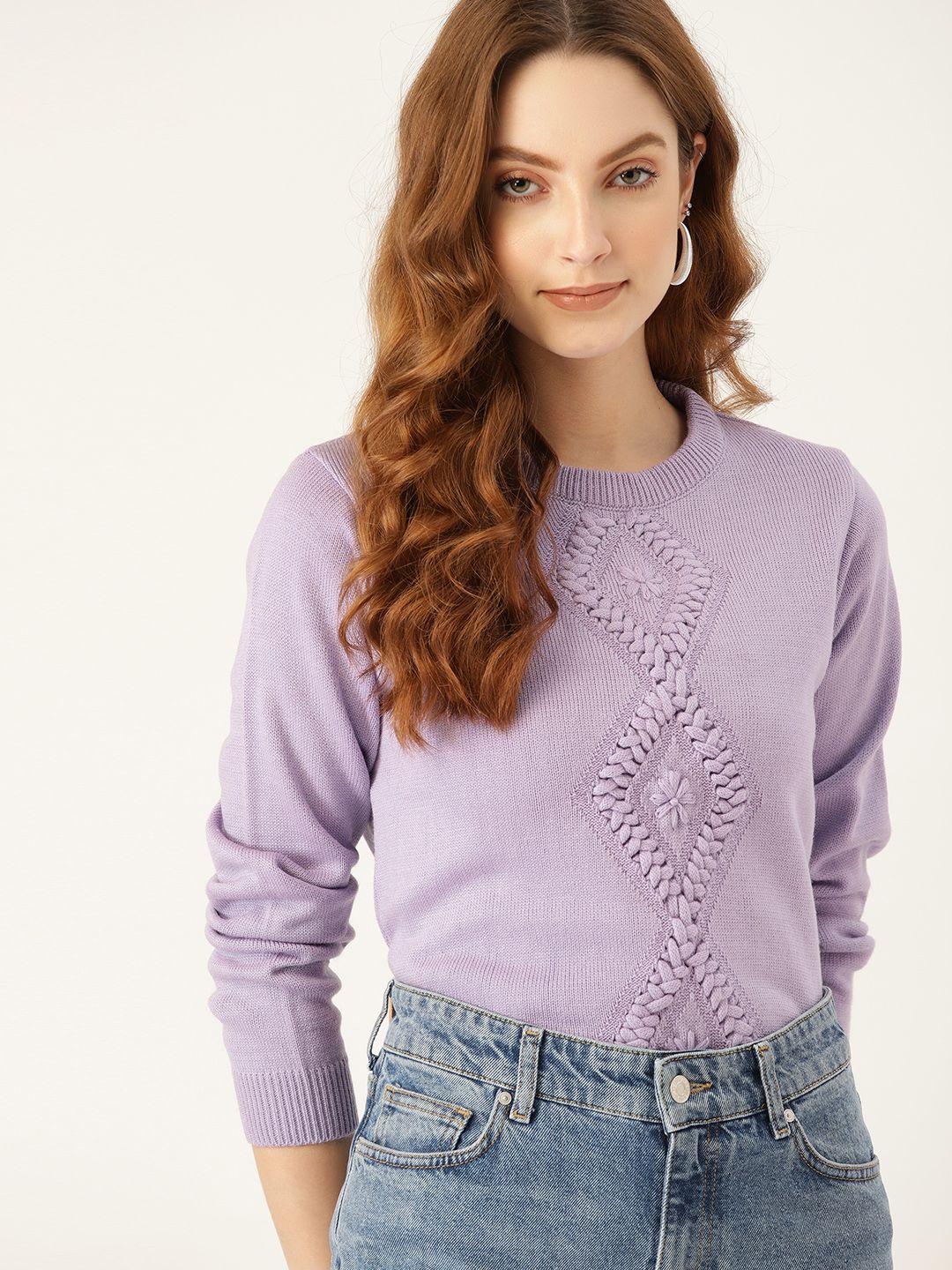 DressBerry Women Lavender Floral Pullover Price in India