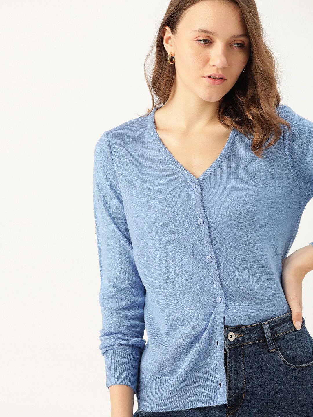 DressBerry Women Blue Solid Cardigan Price in India