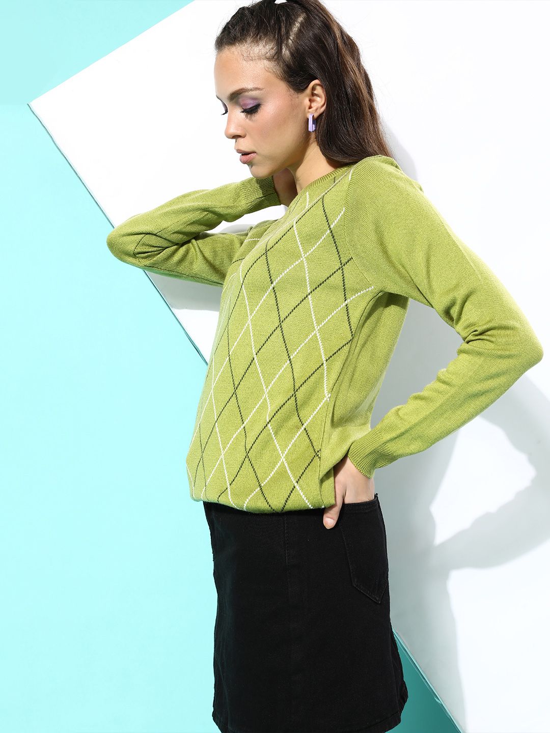 DressBerry Women Gorgeous Green Argyle Sweater Price in India