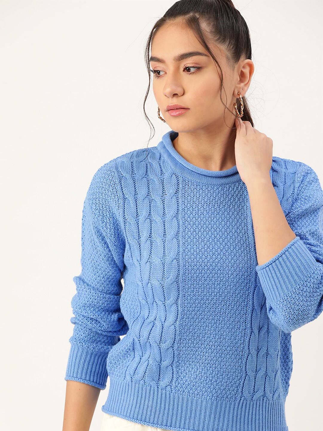 DressBerry Women Blue Cable Knit Pullover Price in India