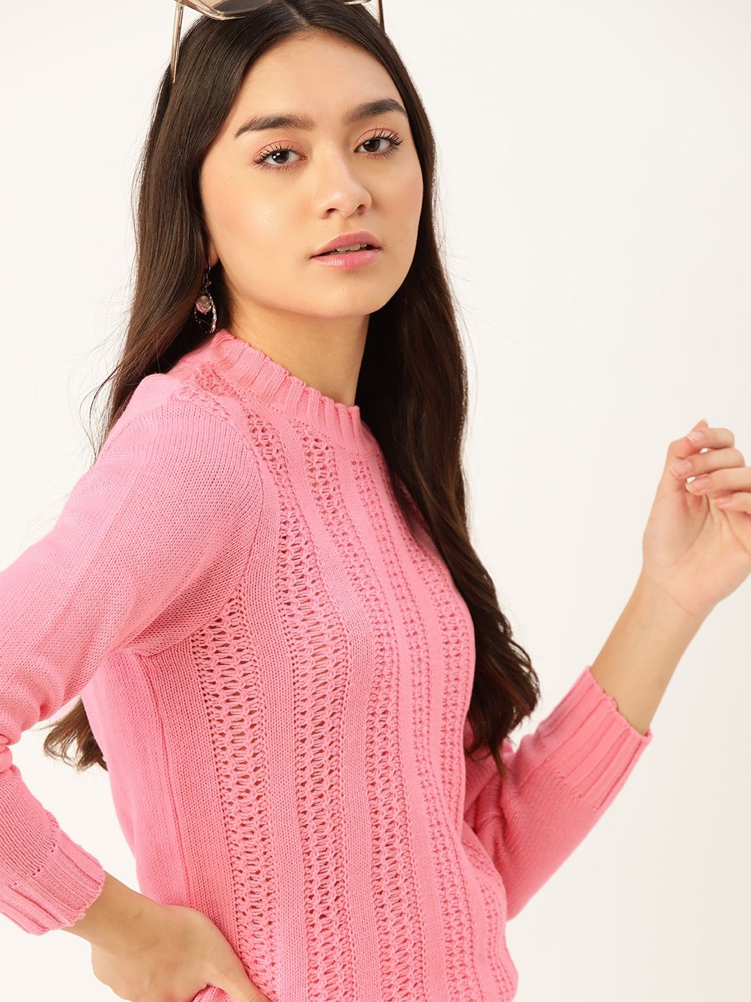 DressBerry Women Pink Open Knit Pullover Price in India