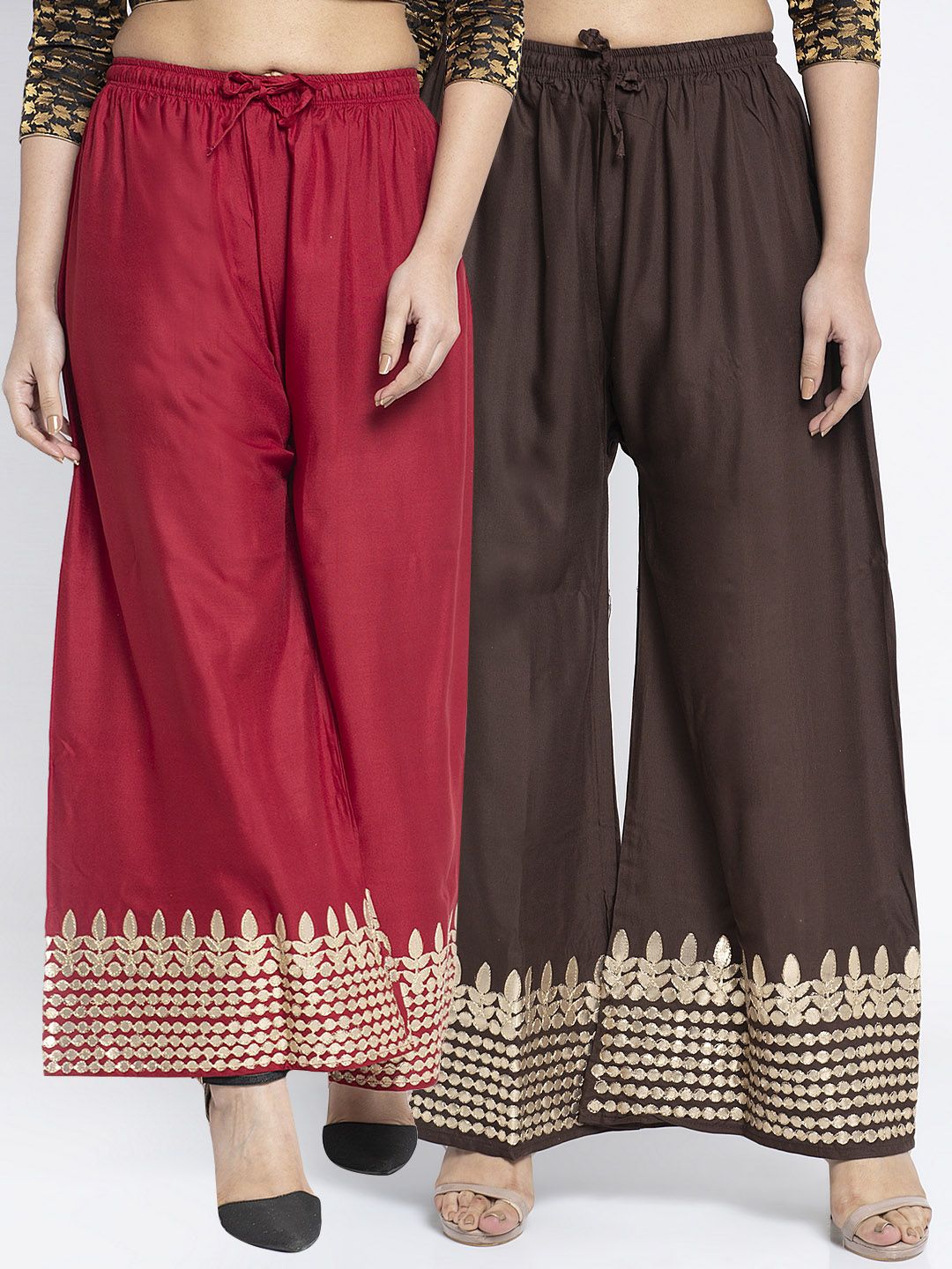 GRACIT Women Maroon & Brown Set of 2 Ethnic Motifs Hem Design Palazzos Price in India