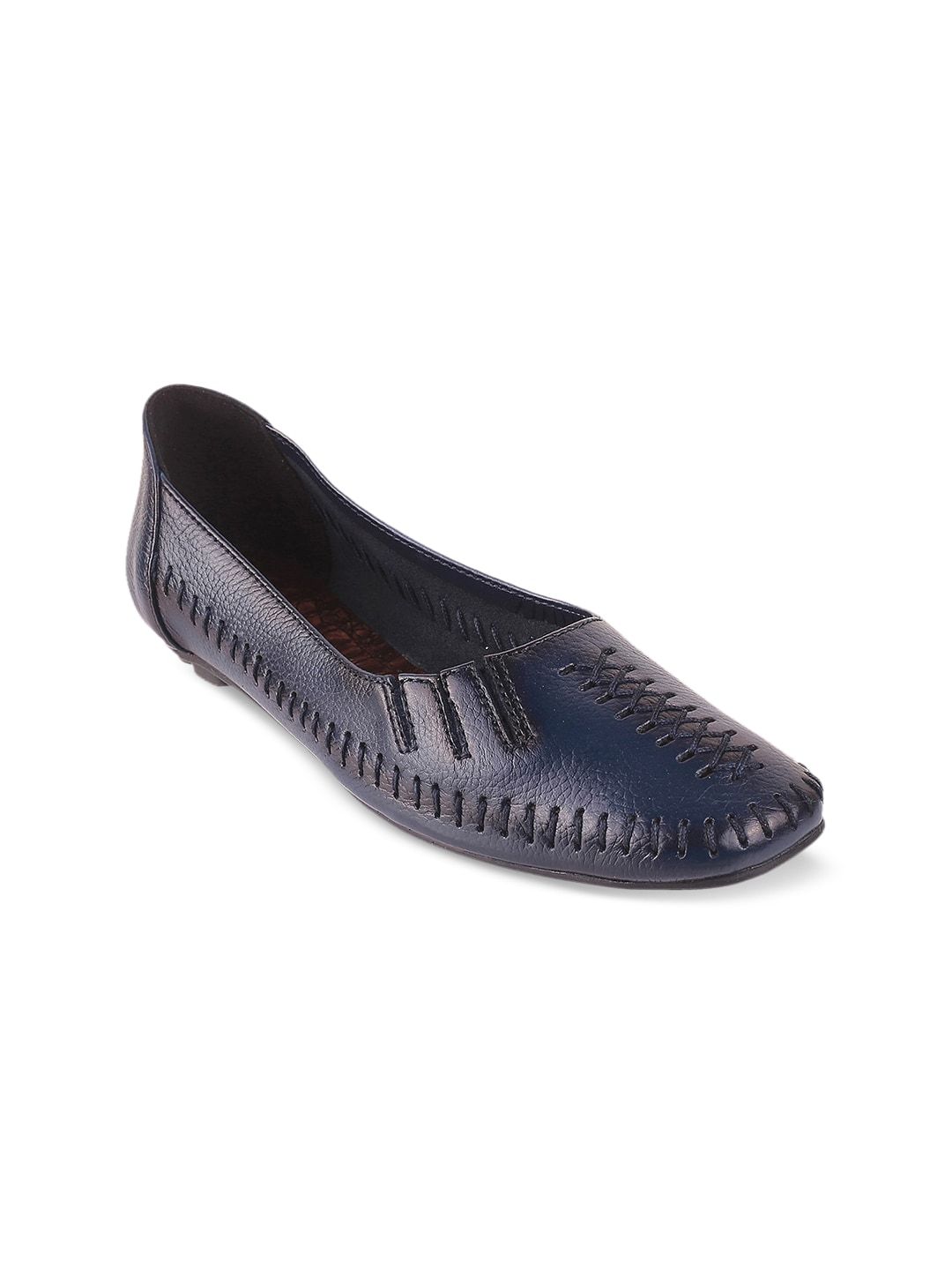 Catwalk Women Navy Blue Textured Leather Loafers Price in India