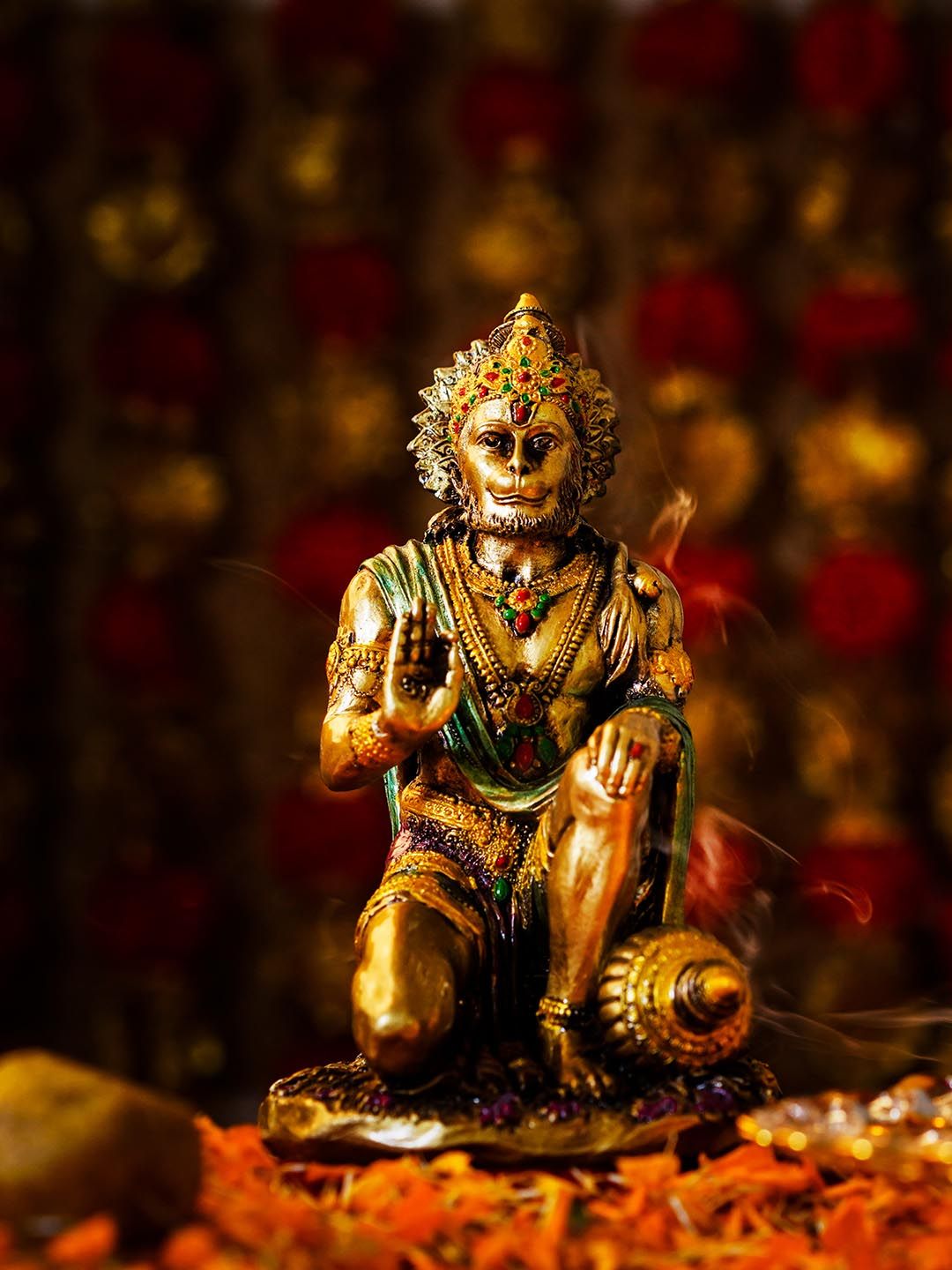 TIED RIBBONS Golden & Green Polyresin Hanuman Idol Showpiece Figurine Price in India