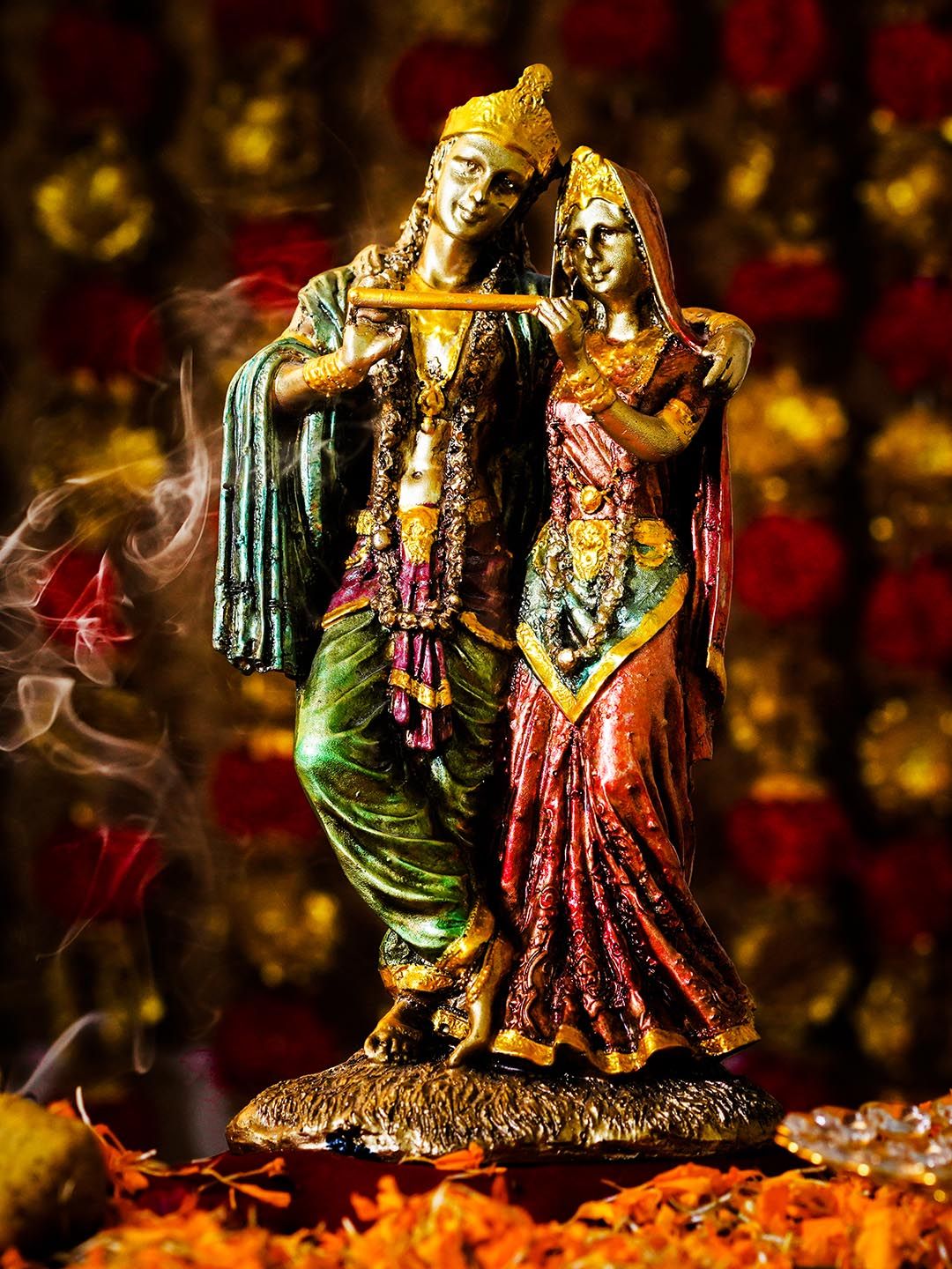 TIED RIBBONS Golden& Green Radha Krishna Idol Showpiece Statue Price in India