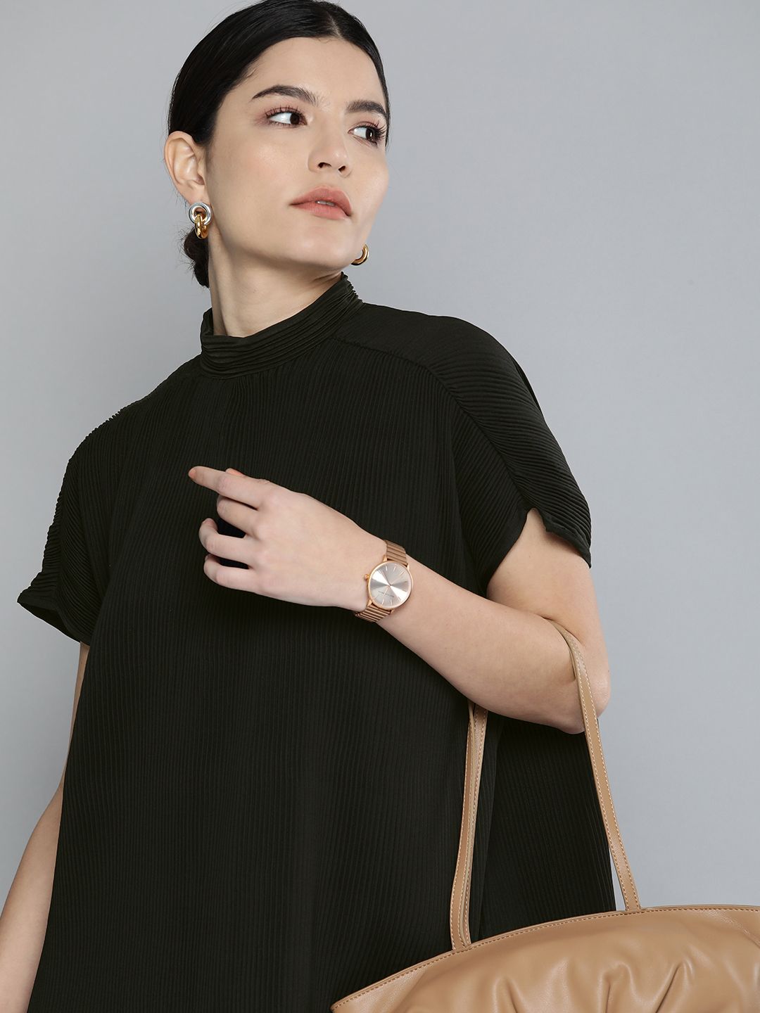 Chemistry Black Self Designed Extended Shoulder Boxy Top