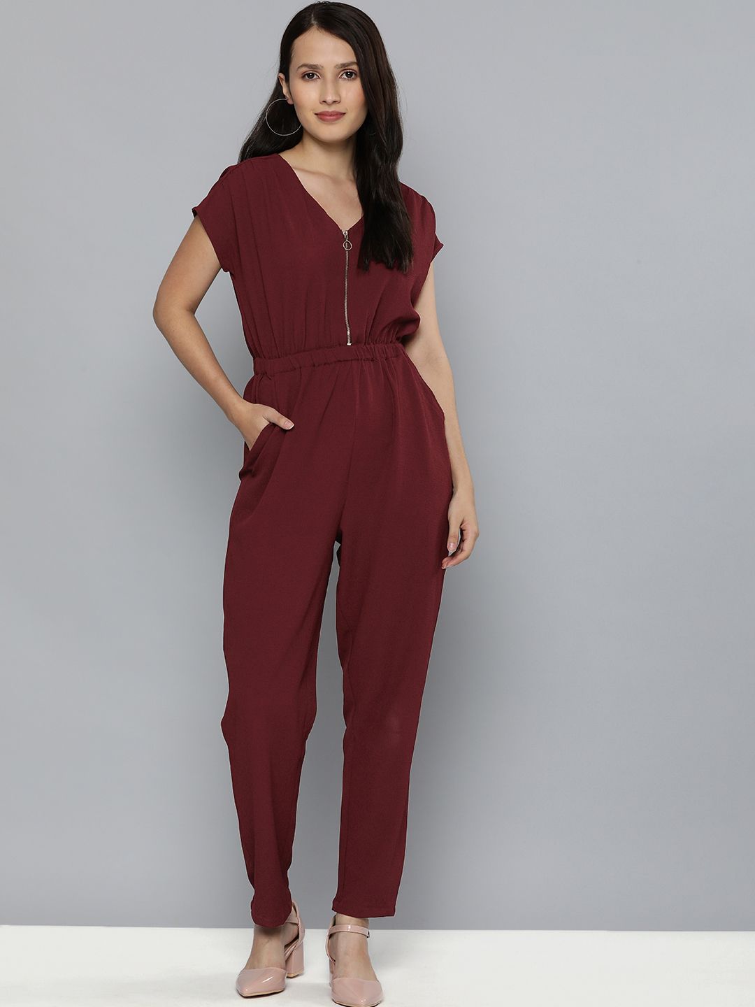 Chemistry Maroon Basic Jumpsuit Price in India