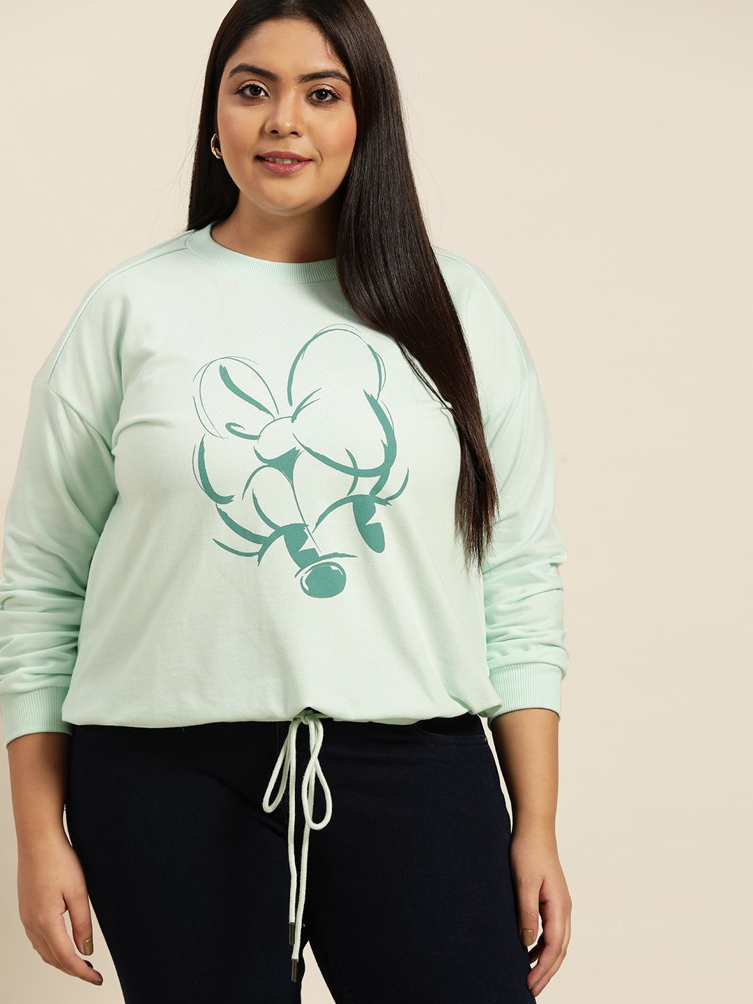 Sztori Disney Women Plus Size Sea Green Minnie Mouse Printed Sweatshirt Price in India