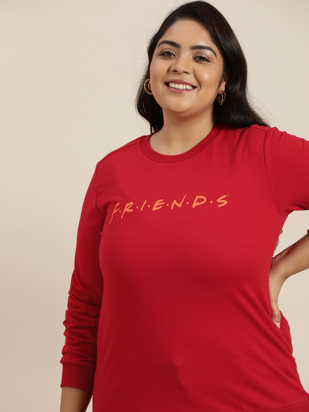 F R I E N D S By Sztori Women Plus Size Red Printed Detail Sweatshirt Price in India