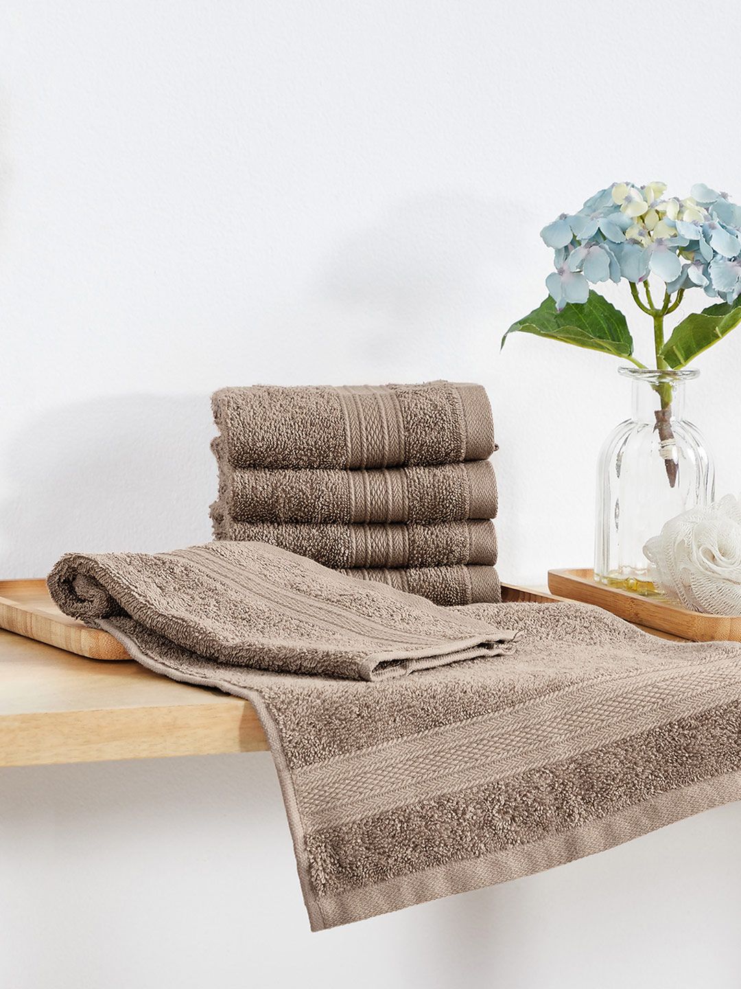 Trident Brown 500 GSM Set of 6 Face Towels Price in India