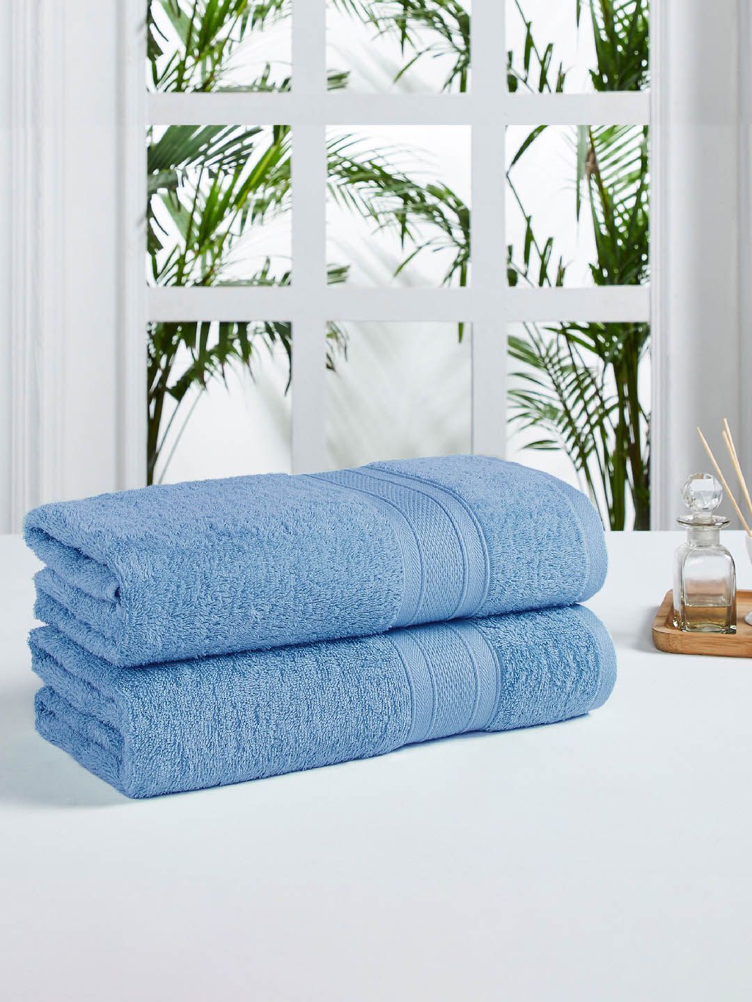 Trident Blue Set of 2 500 GSM Cotton Bath Towels Price in India