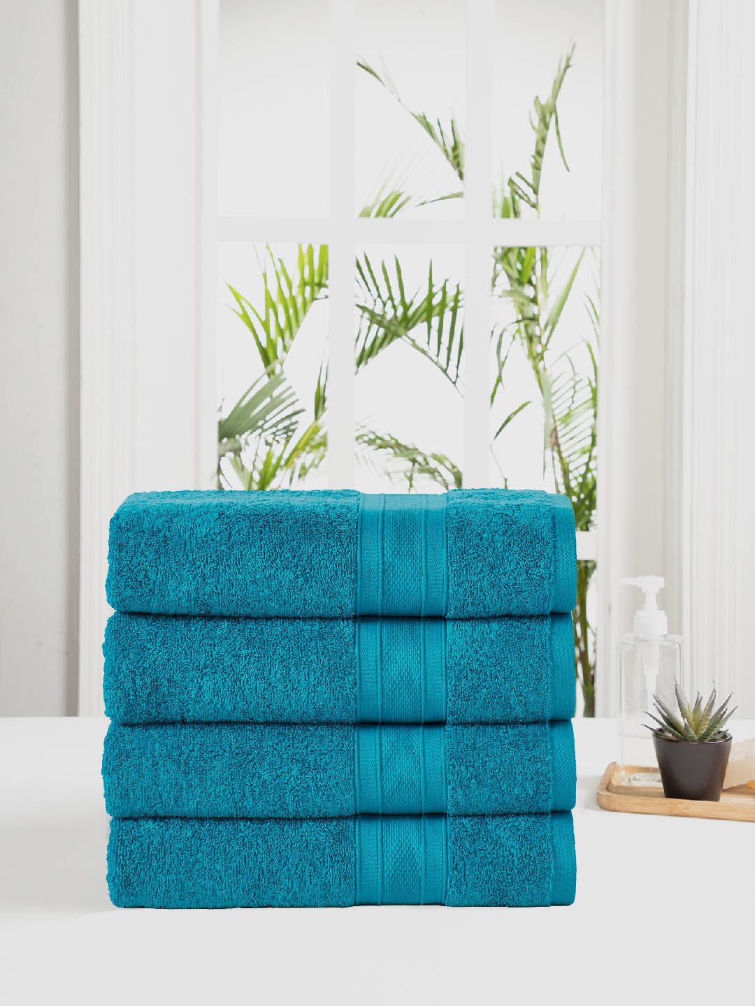 Trident Teal Green Set of 4 500 GSM Pure Cotton Bath Towels Price in India