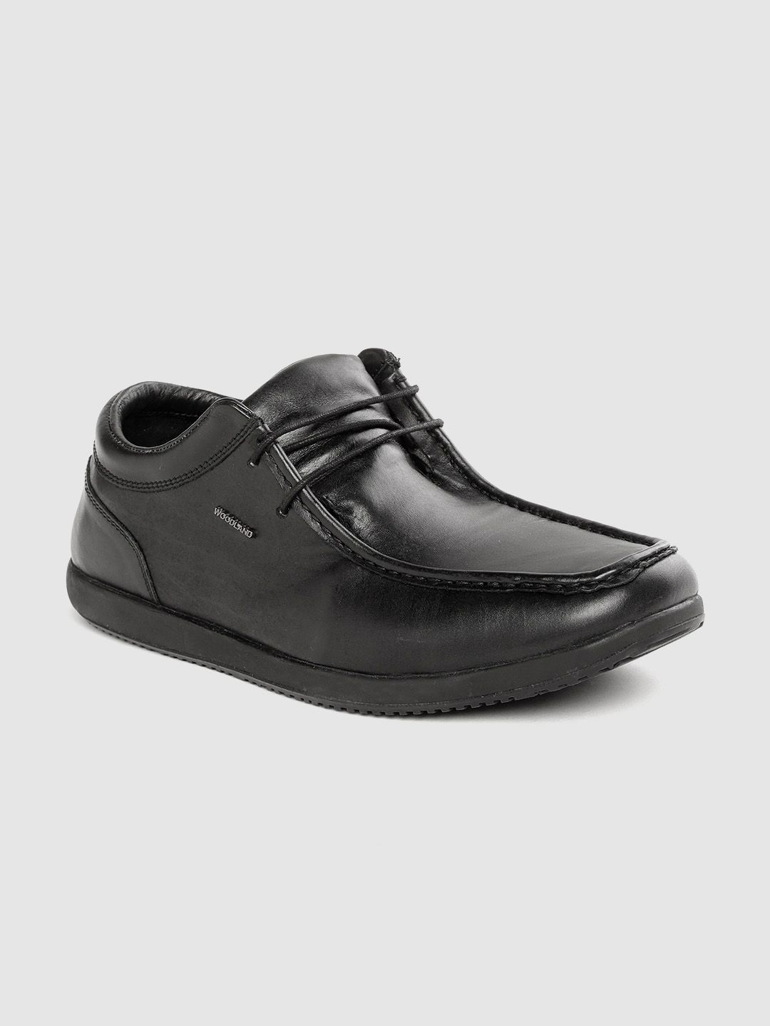 Woodland Men Black Solid Leather Derbys