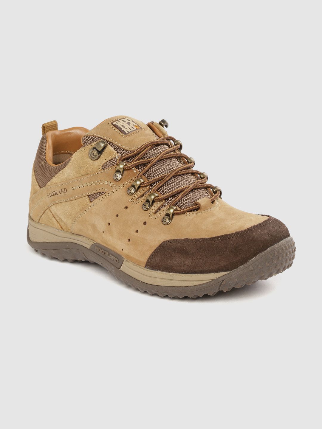 Woodland Men Camel Brown Leather Sneakers