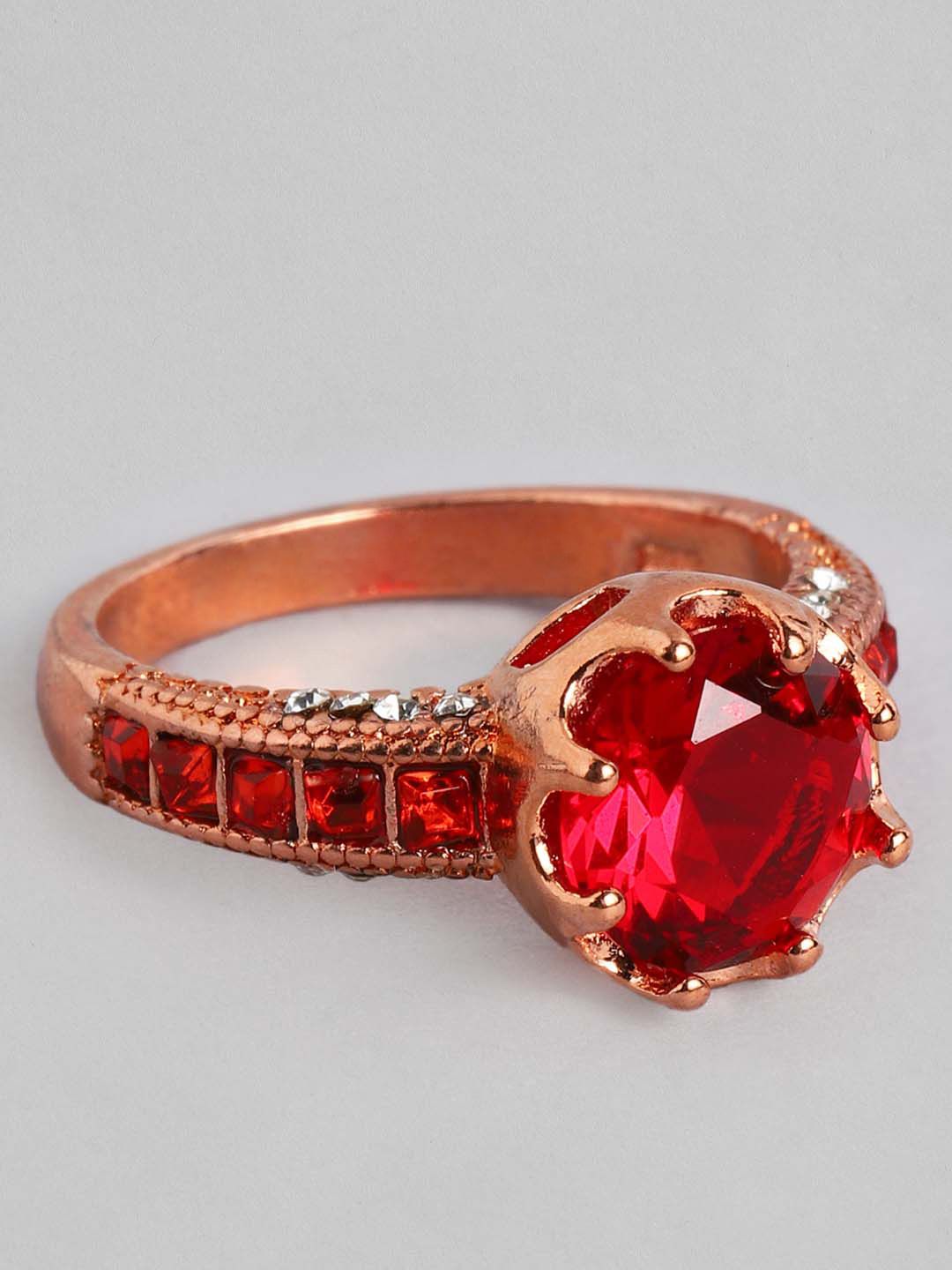 Peora Red 18K Gold-Plated Austrian Crystal Finger Ring Price in India