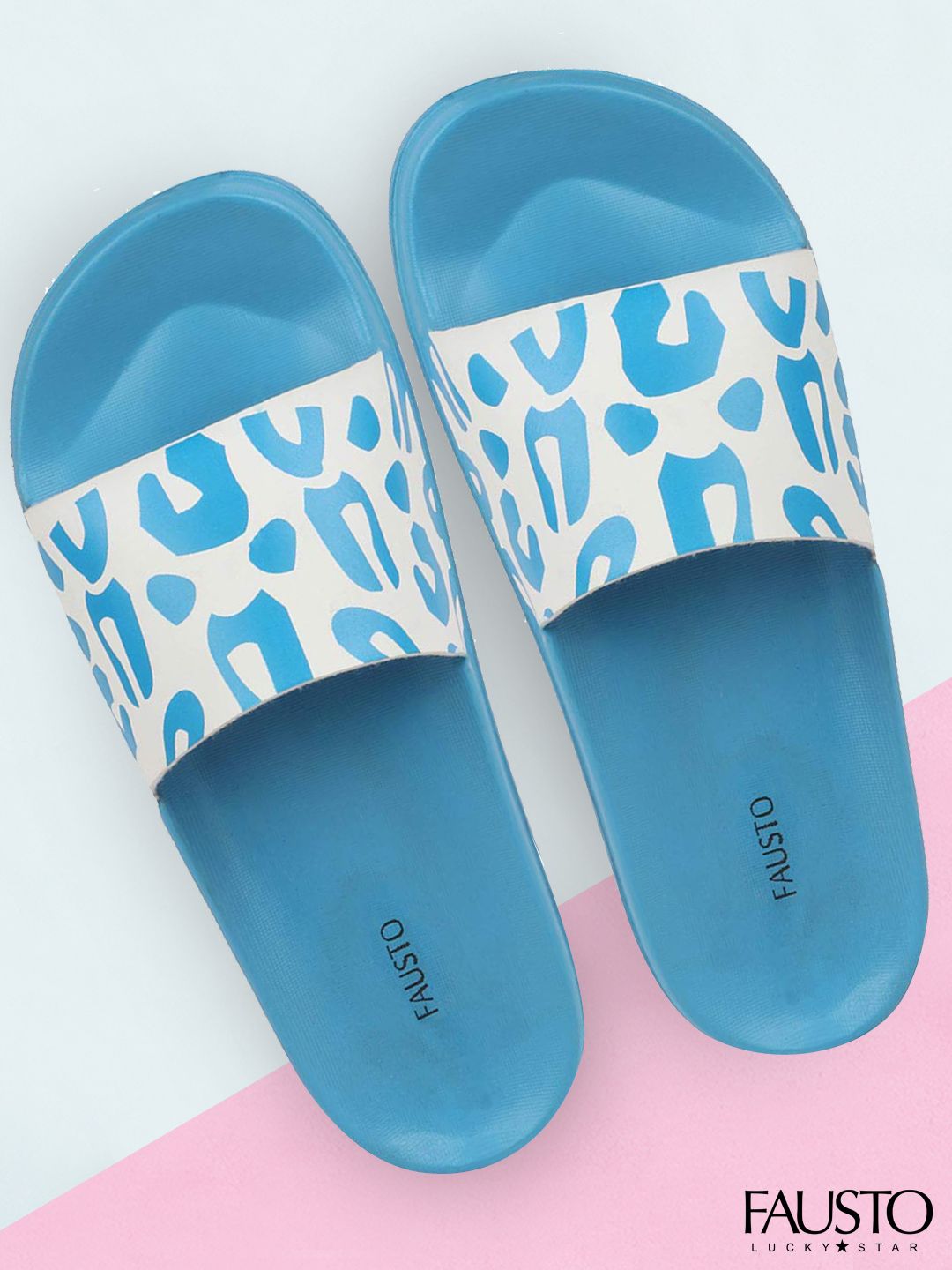 FAUSTO Women Turquoise Blue & White Printed Sliders Price in India