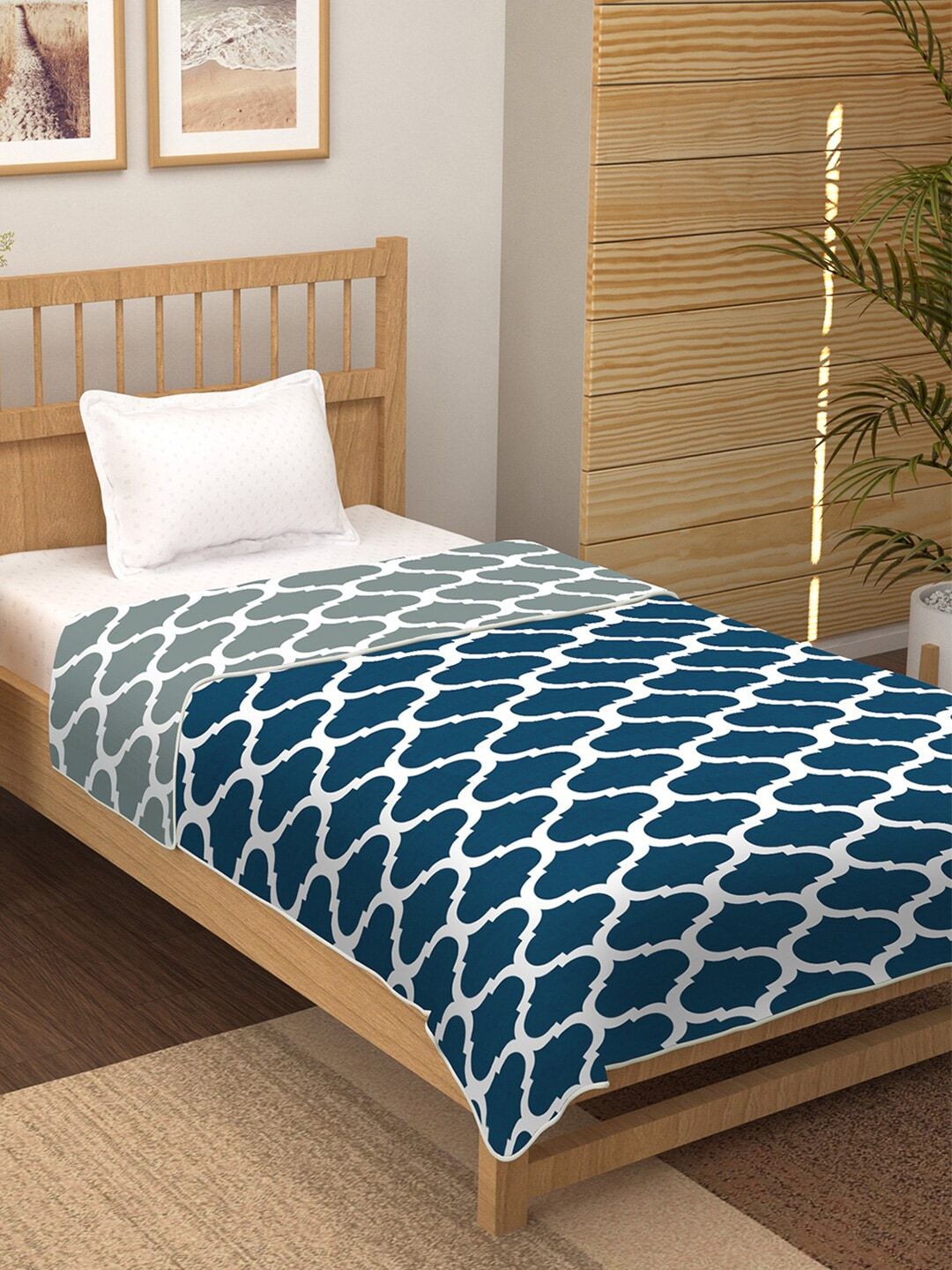 Story@home Blue & White Abstract AC Room 150 GSM Single Bed Dohar Price in India